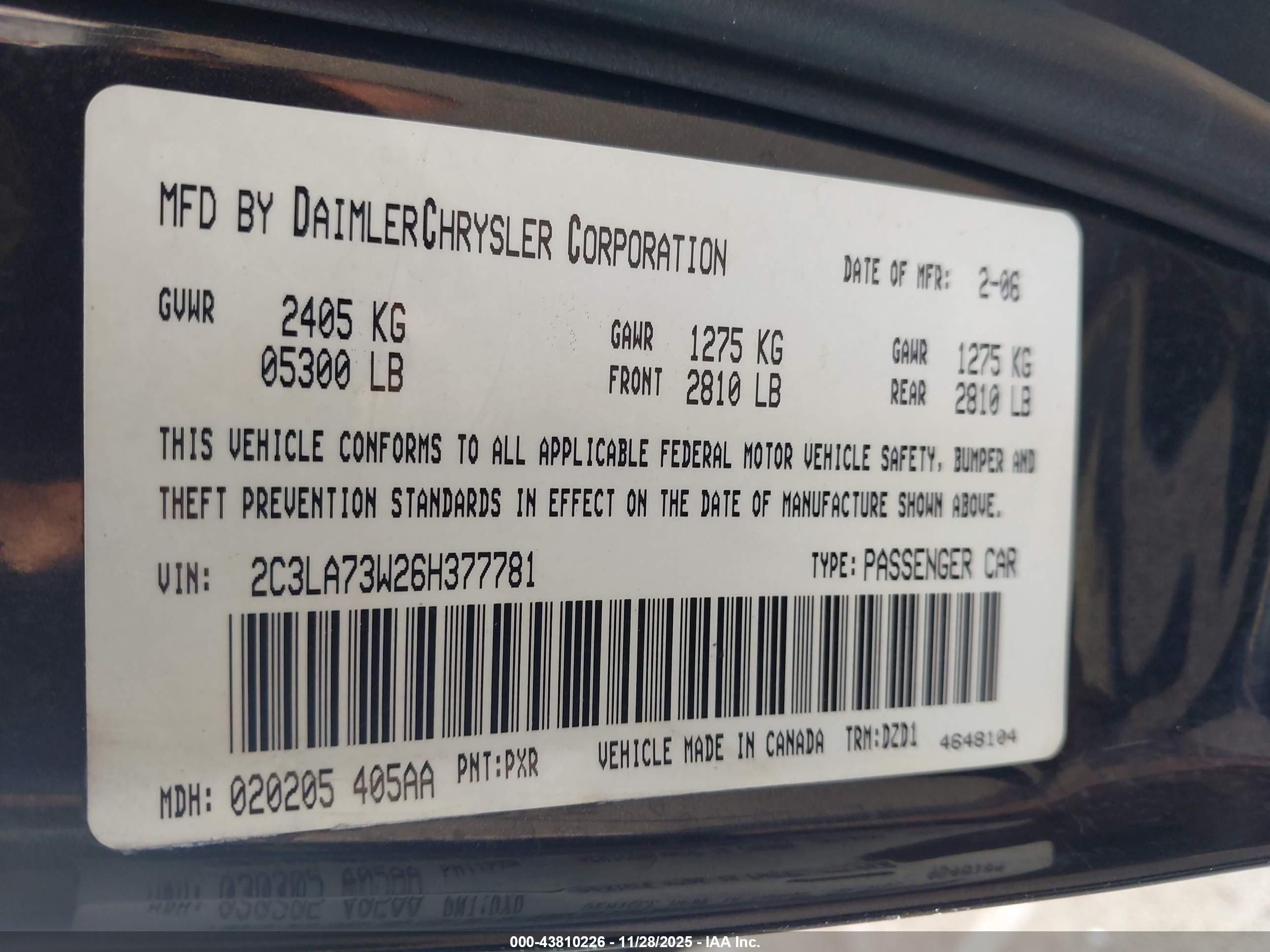 2006 Chrysler 300c Srt8 Black vin: 2C3LA73W26H377781