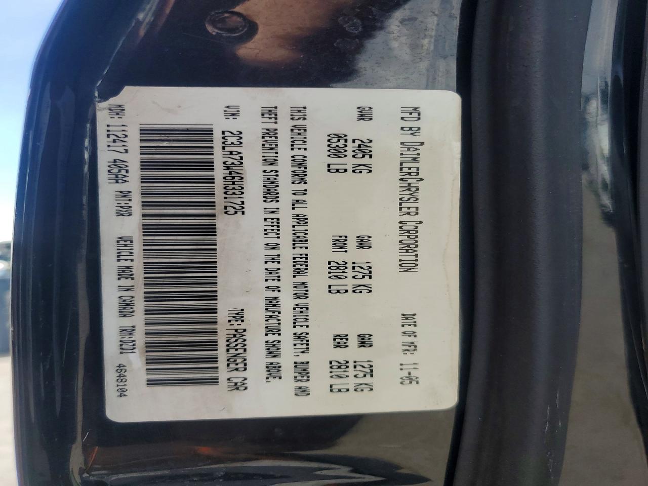 2006 Chrysler 300c Srt-8 Black vin: 2C3LA73W46H331725