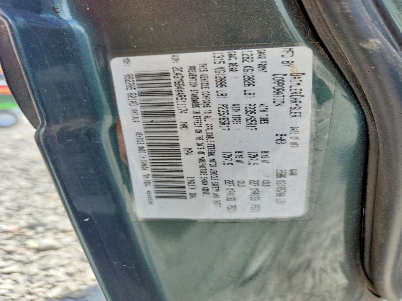 2004 Chrysler Pacifica Green vin: 2C4GM684X4R511174