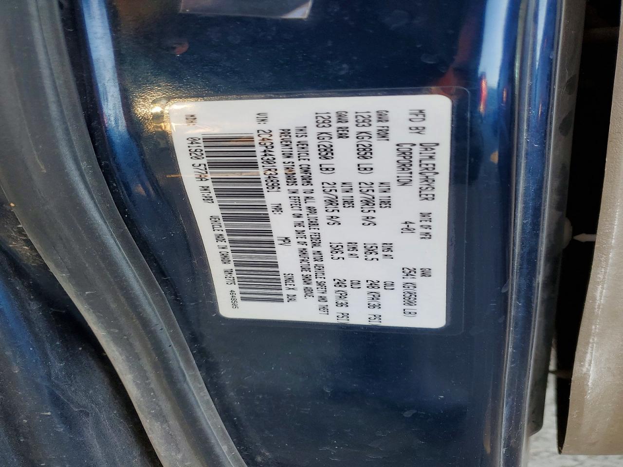 2001 Chrysler Town & Country Lx Blue vin: 2C4GP44301R348961
