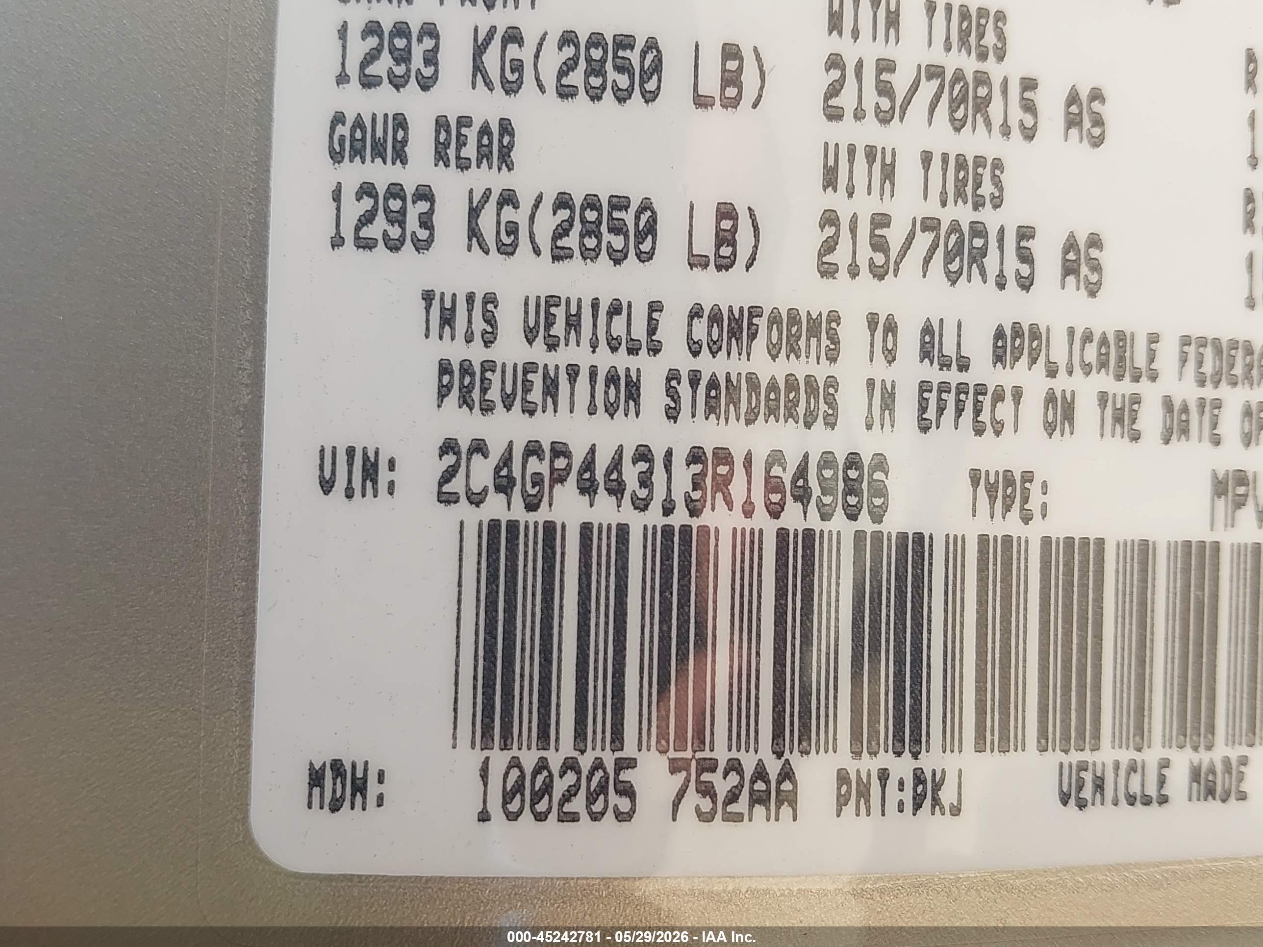 2003 Chrysler Town & Country Lx Gold vin: 2C4GP44313R164986