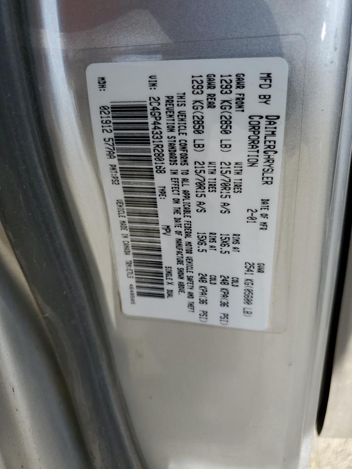 2001 Chrysler Town & Country Lx Gray vin: 2C4GP44331R280168
