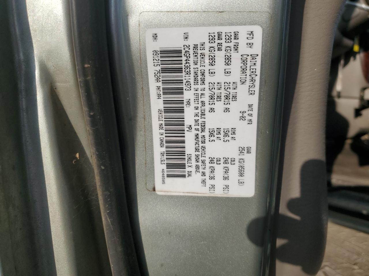 2003 Chrysler Town & Country Lx Silver vin: 2C4GP44363R114973