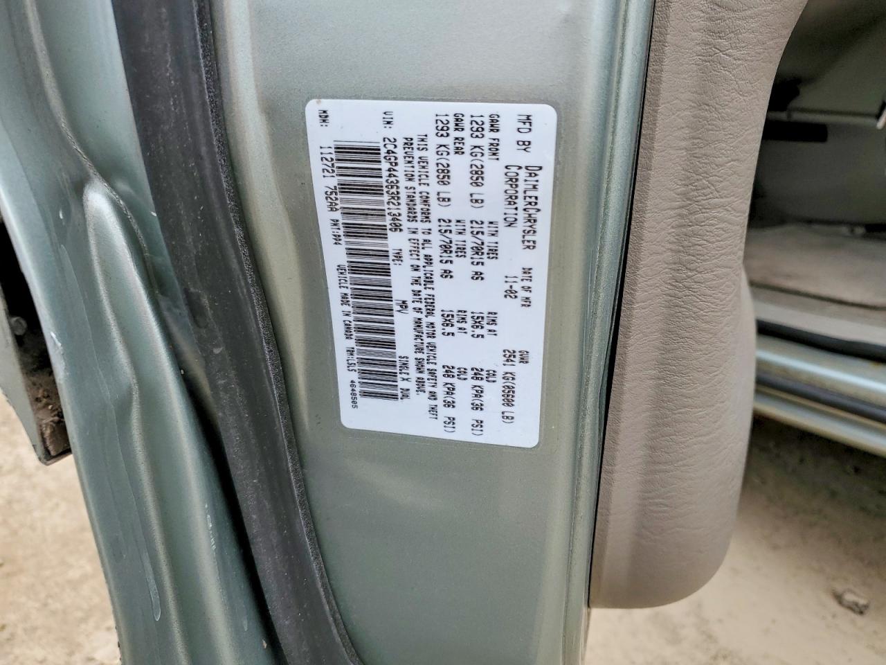 2003 Chrysler Town & Country Lx Green vin: 2C4GP44363R213406