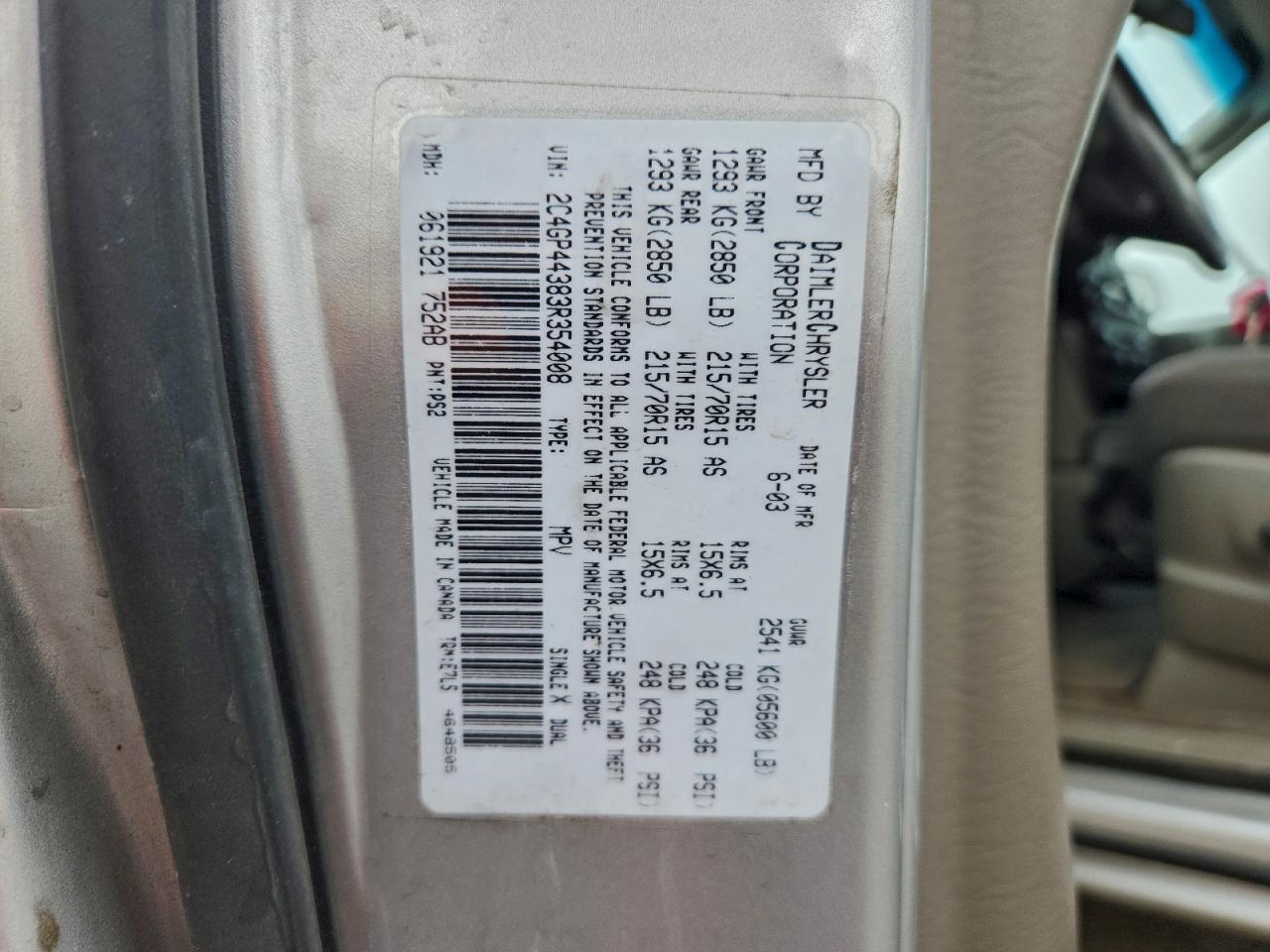 2003 Chrysler Town & Country Lx Silver vin: 2C4GP44383R354008