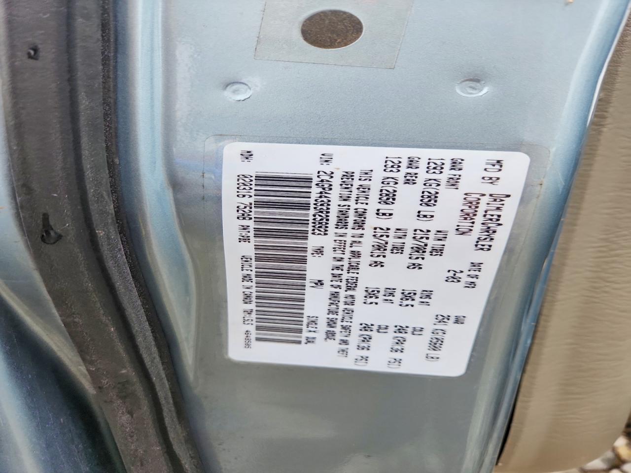 2003 Chrysler Town & Country Lx Blue vin: 2C4GP44393R258923