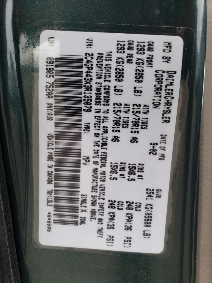 2003 Chrysler Town & Country Lx Green vin: 2C4GP443X3R135079