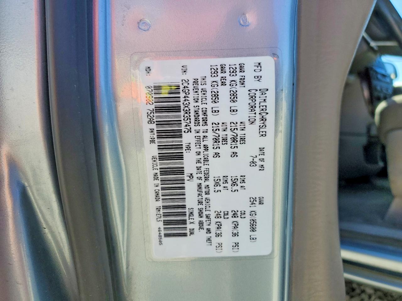 2003 Chrysler Town & Country Lx Blue vin: 2C4GP443X3R357475