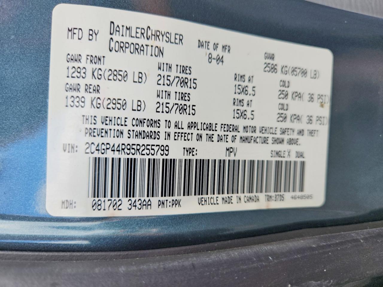 2005 Chrysler Town & Country Lx Silver vin: 2C4GP44R95R255799