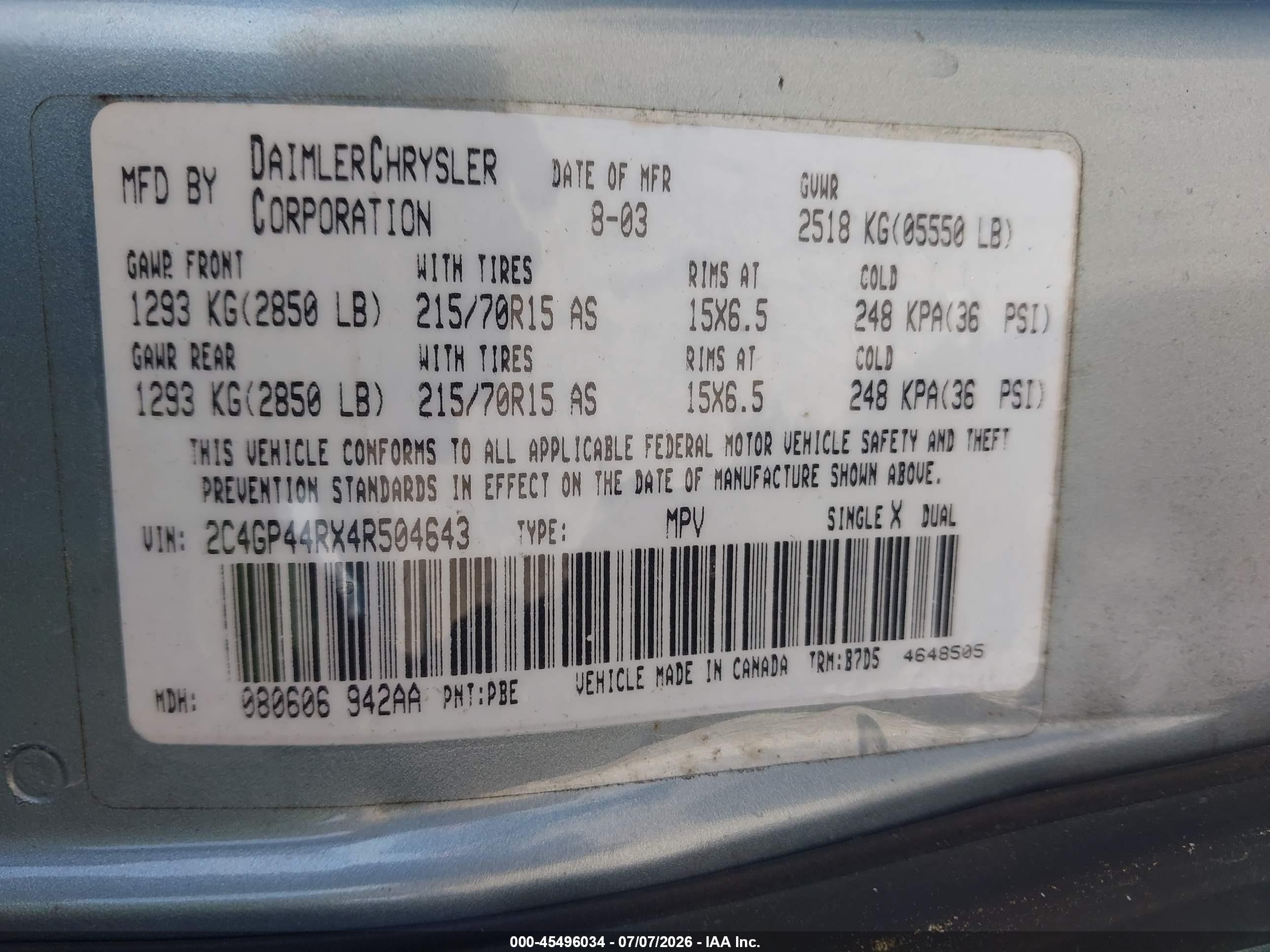 2004 Chrysler Town & Country Lx Silver vin: 2C4GP44RX4R504643
