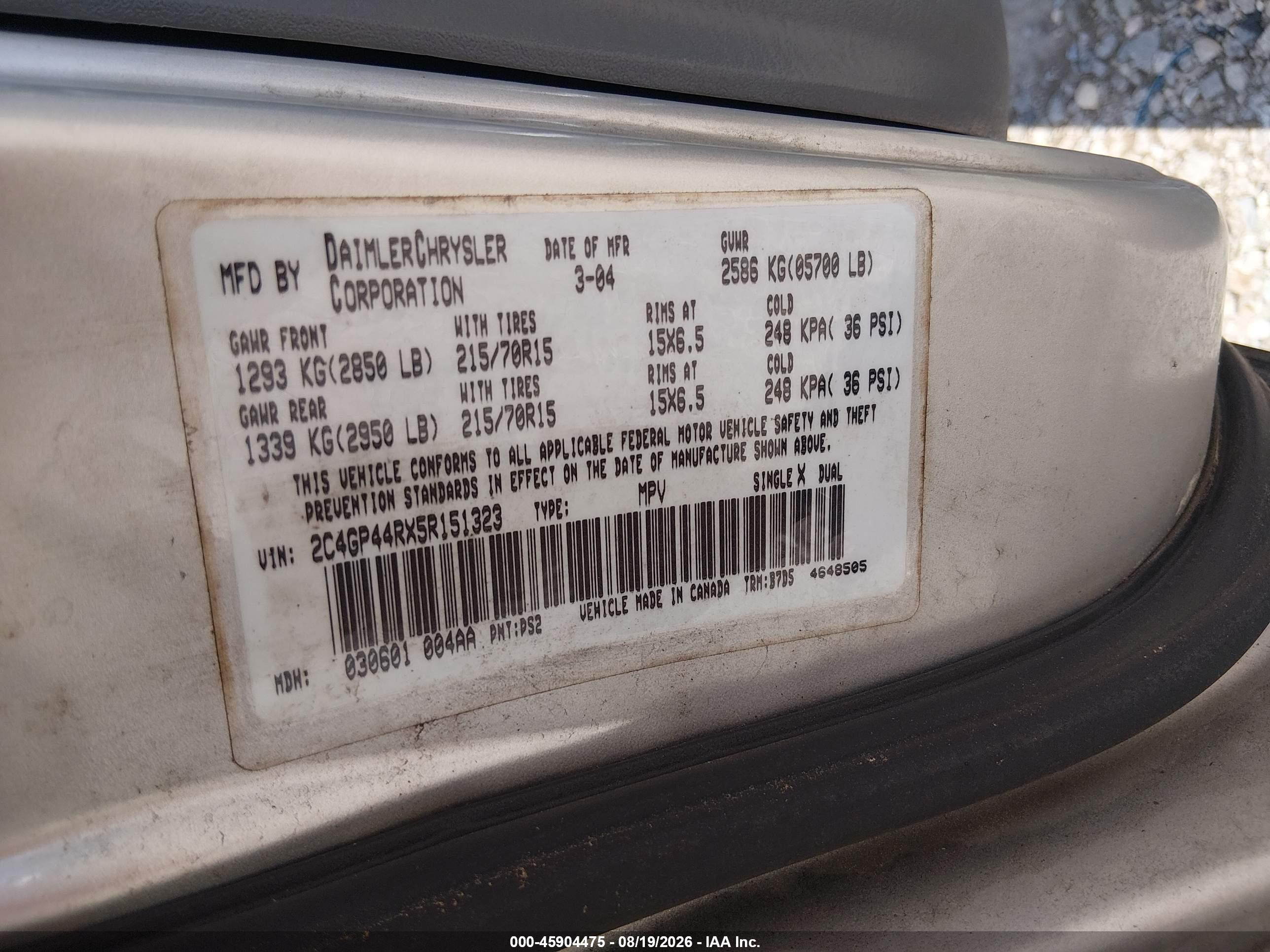 2005 Chrysler Town & Country Lx Silver vin: 2C4GP44RX5R151323