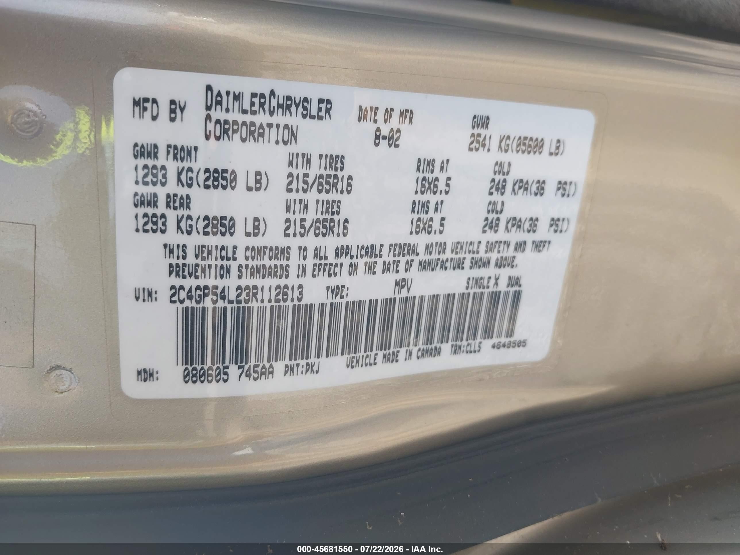 2003 Chrysler Town & Country Lxi Золотой vin: 2C4GP54L23R112613