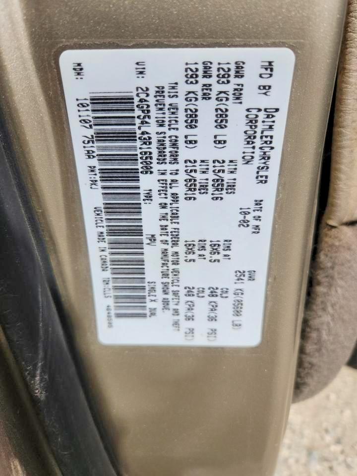 2003 Chrysler Town & Country Lxi Beige vin: 2C4GP54L43R165006