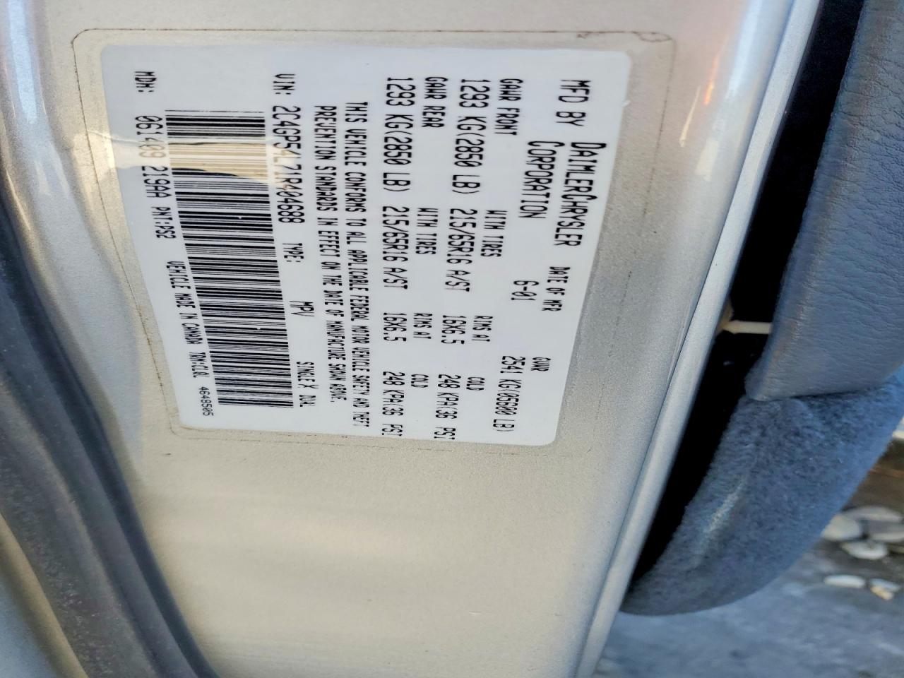 2001 Chrysler Town & Country Lxi Silver vin: 2C4GP54L71R404688