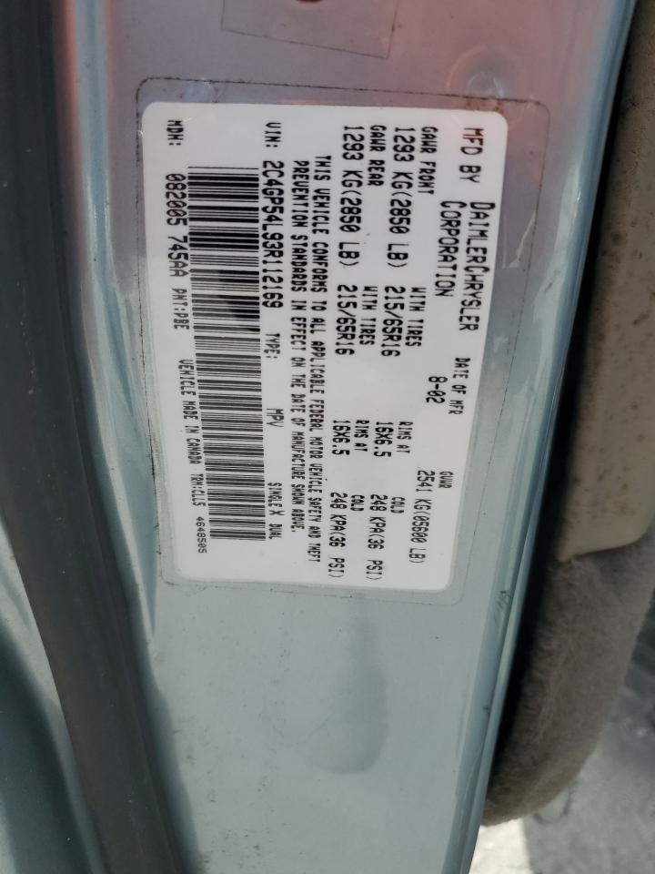 2003 Chrysler Town & Country Lxi Blue vin: 2C4GP54L93R112169