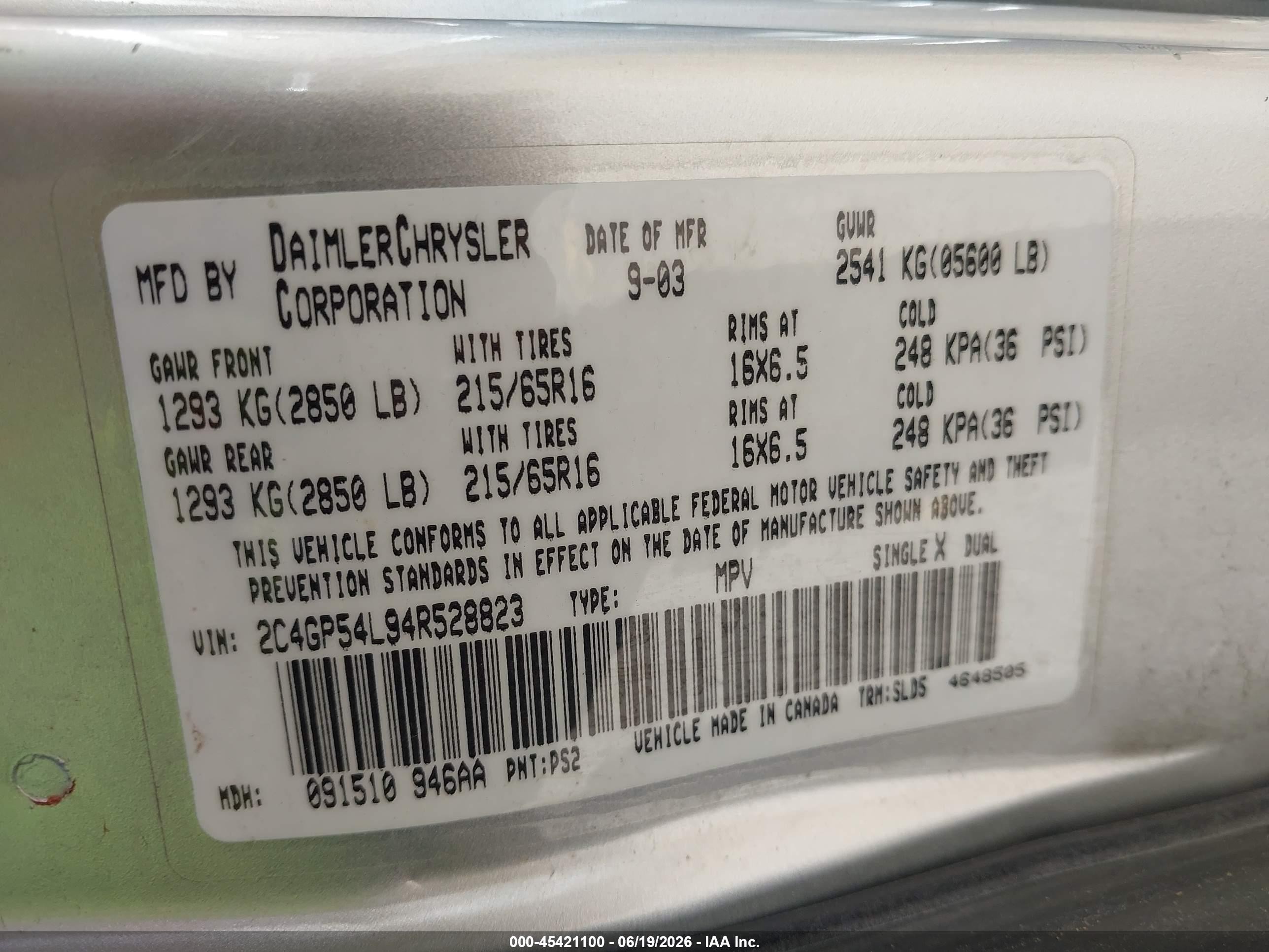 2004 Chrysler Town & Country Touring Серебряный vin: 2C4GP54L94R528823