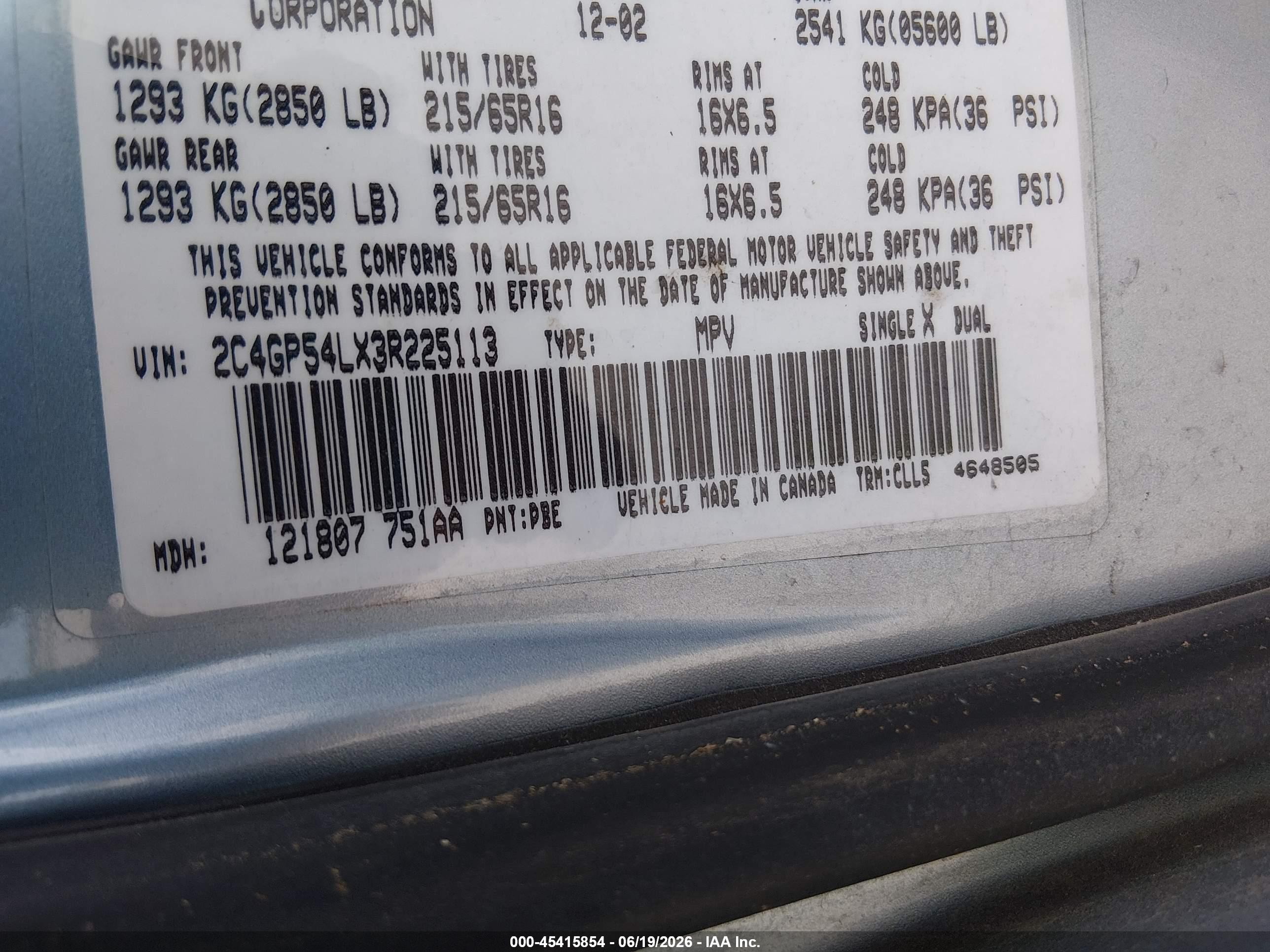 2003 Chrysler Town & Country Lxi Синий vin: 2C4GP54LX3R225113