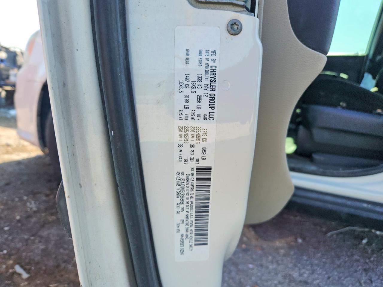 2012 Dodge Ram Van Белый vin: 2C4JDGAG5CR359836
