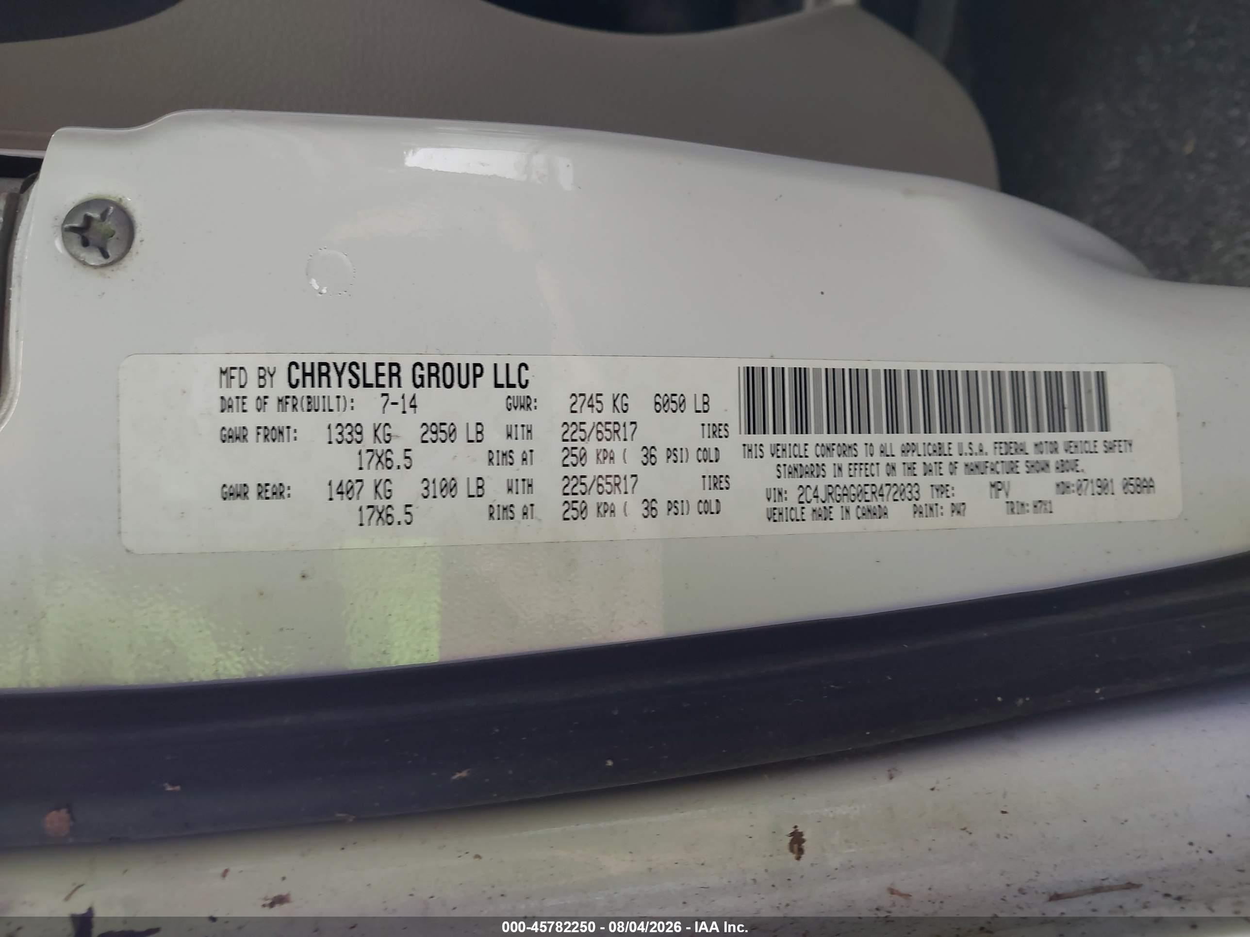 2014 Ram Cargo Tradesman White vin: 2C4JRGAG0ER472033
