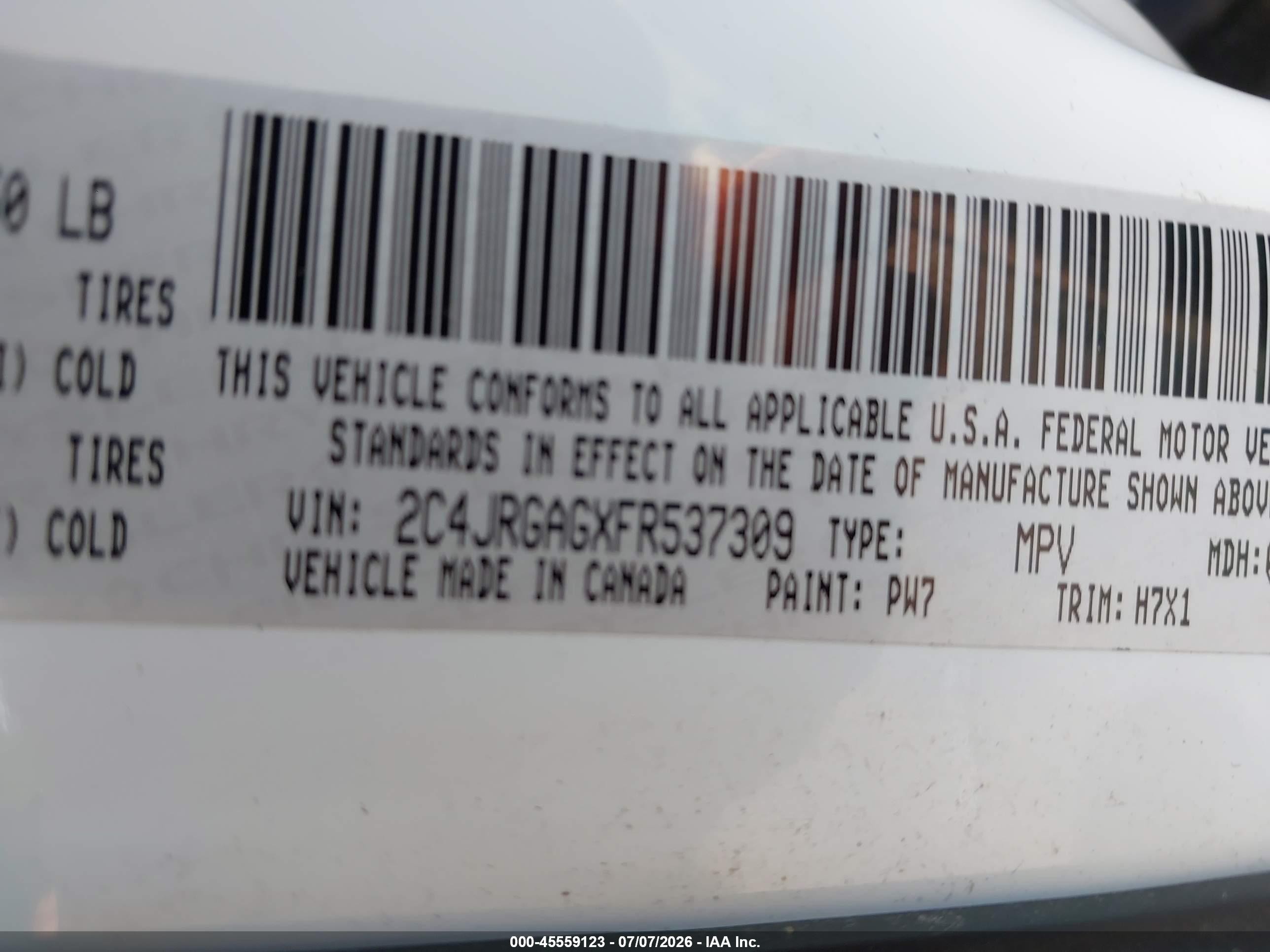 2015 Ram Cargo Tradesman White vin: 2C4JRGAGXFR537309