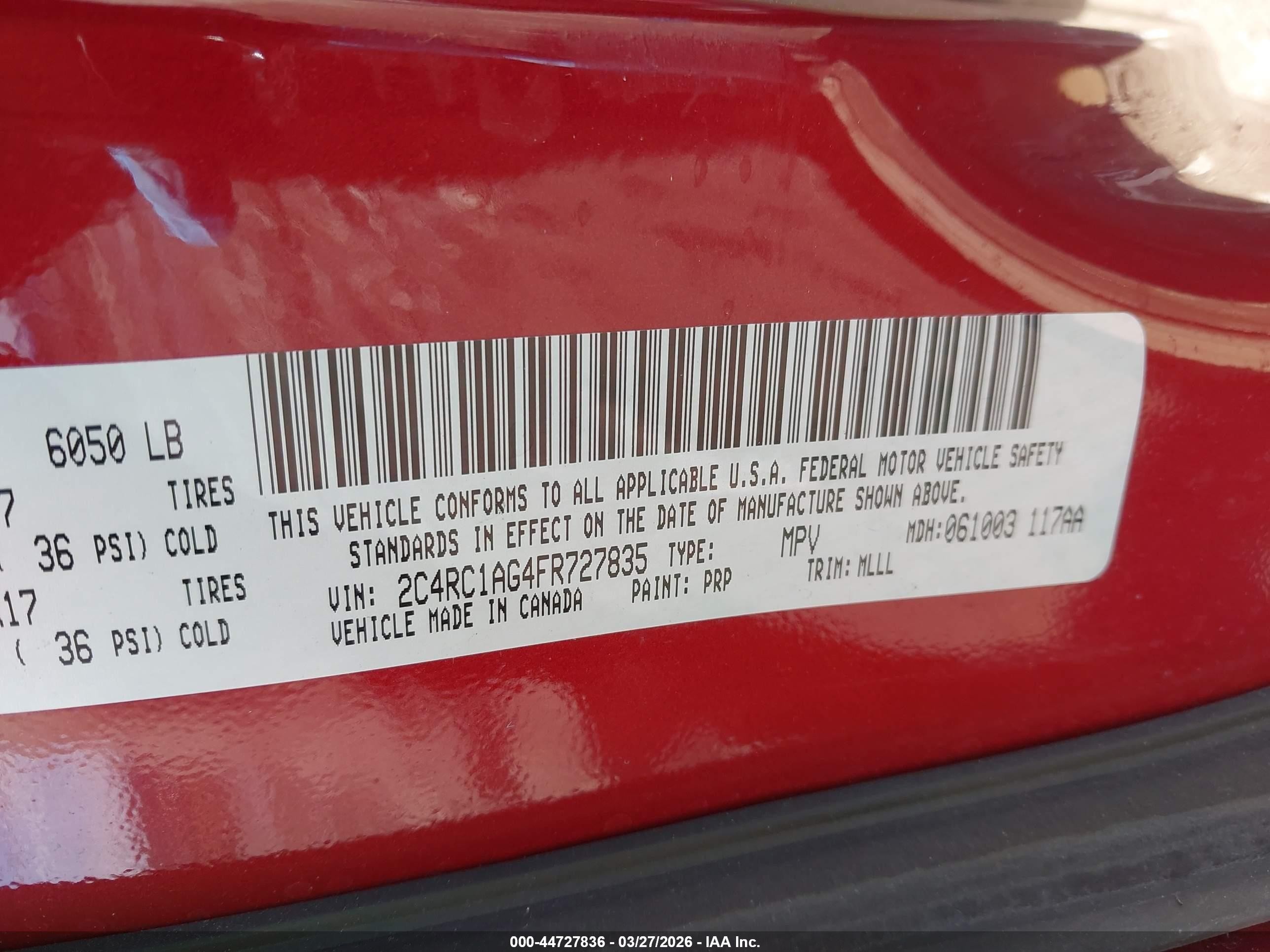 2015 Chrysler Town & Country Lx Red vin: 2C4RC1AG4FR727835