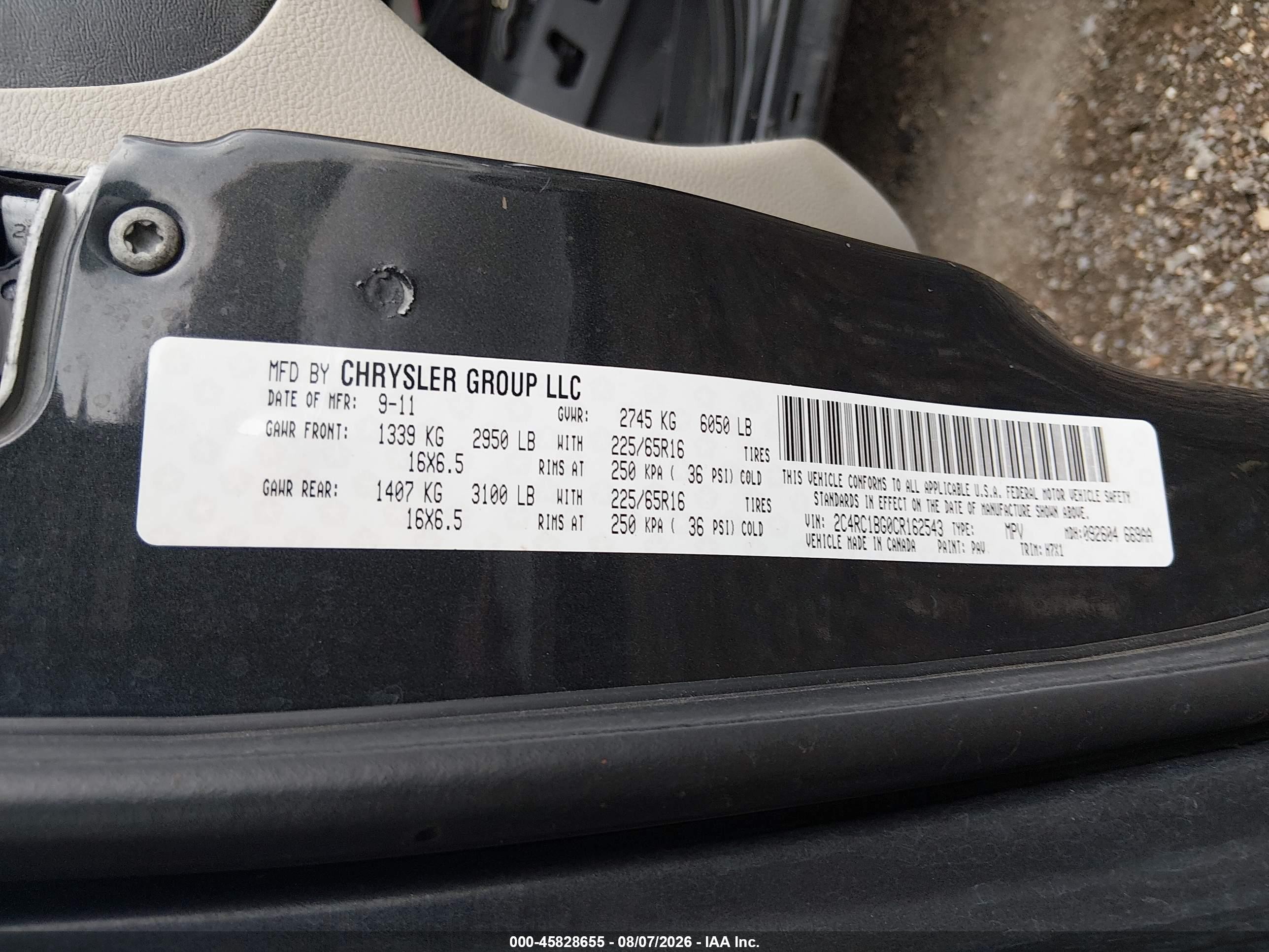 2012 Chrysler Town & Country Touring Black vin: 2C4RC1BG0CR162543