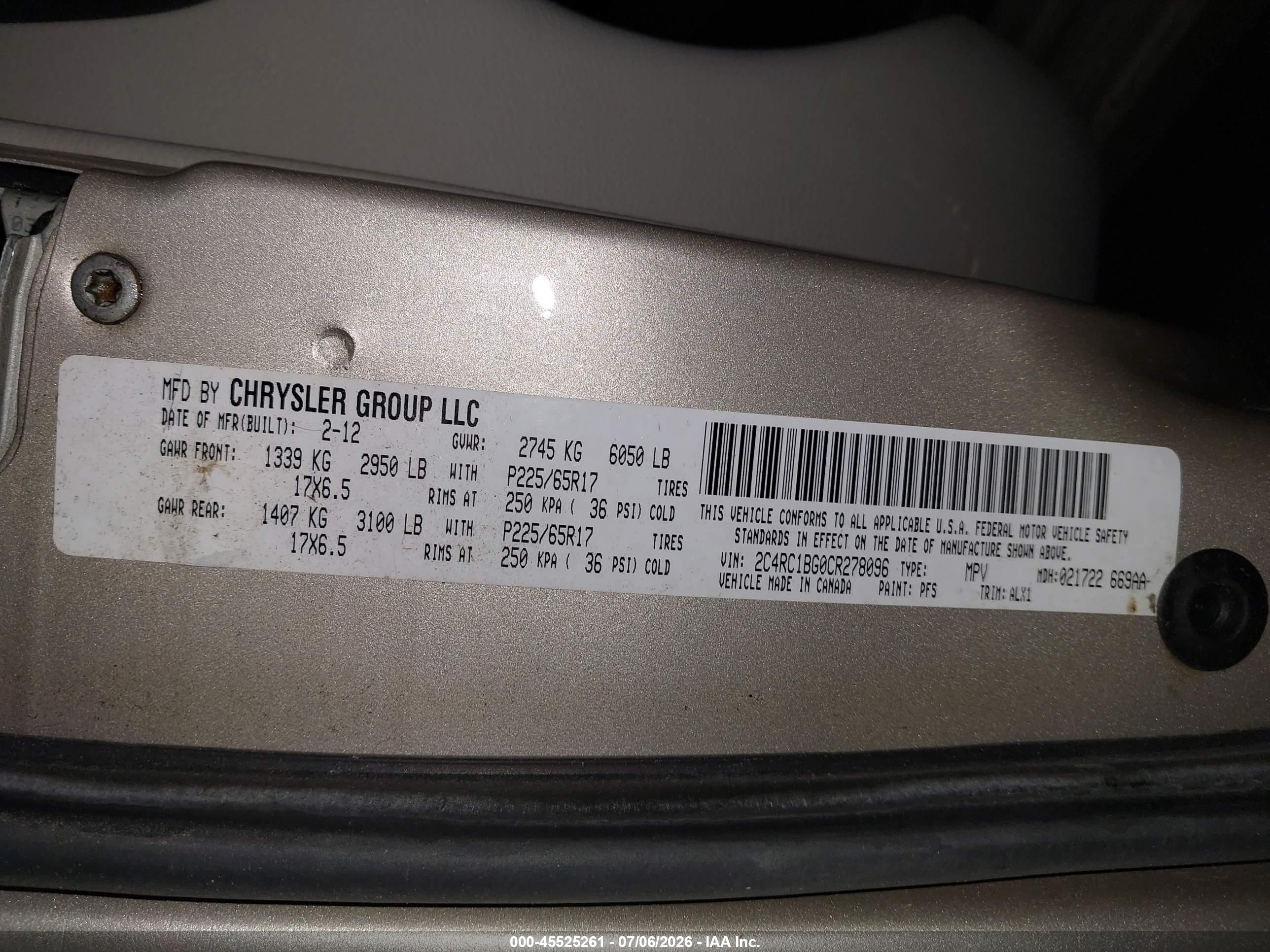 2012 Chrysler Town & Country Touring Gold vin: 2C4RC1BG0CR278096