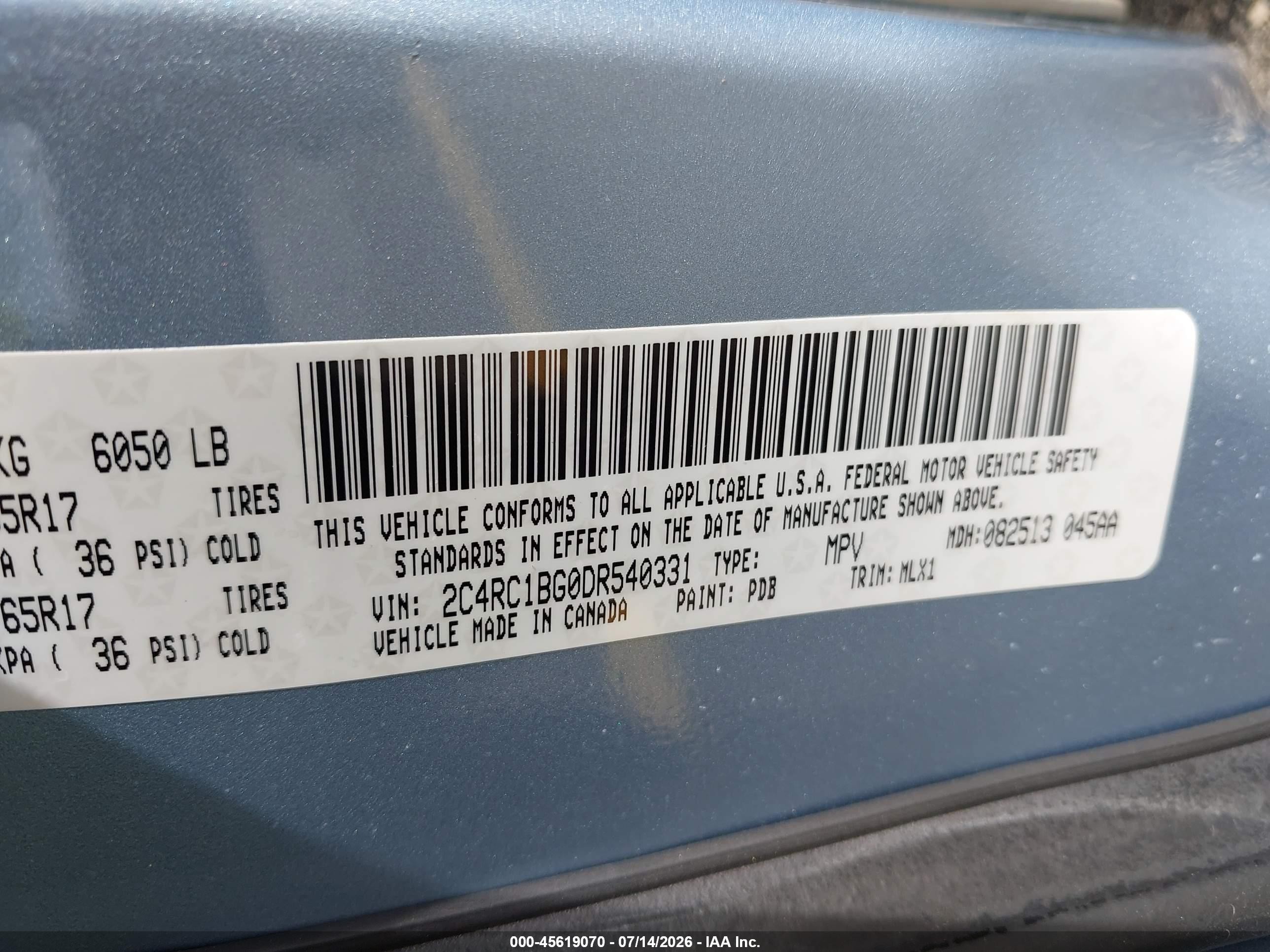 2013 Chrysler Town & Country Touring Light Blue vin: 2C4RC1BG0DR540331