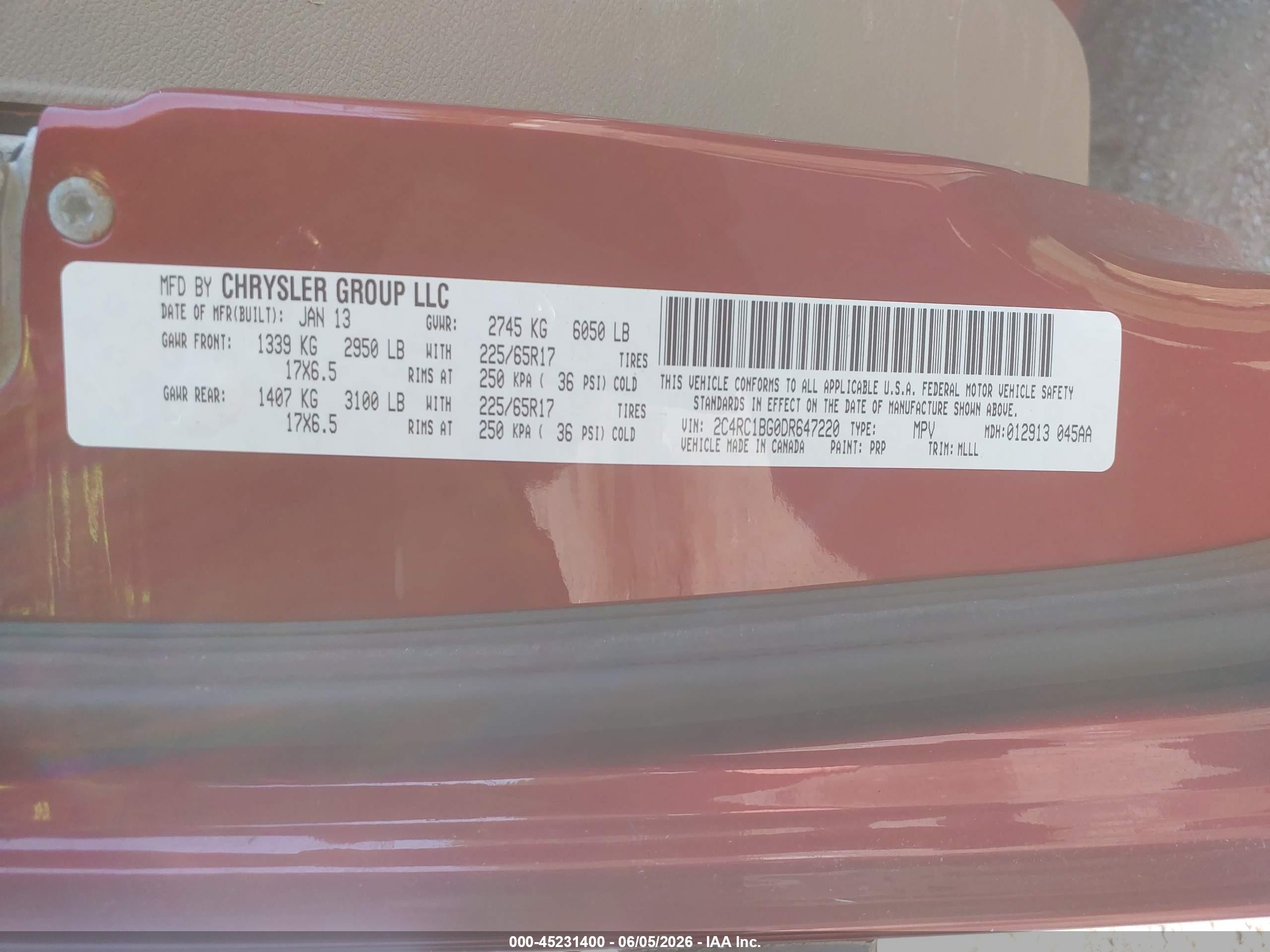 2013 Chrysler Town & Country Touring Red vin: 2C4RC1BG0DR647220