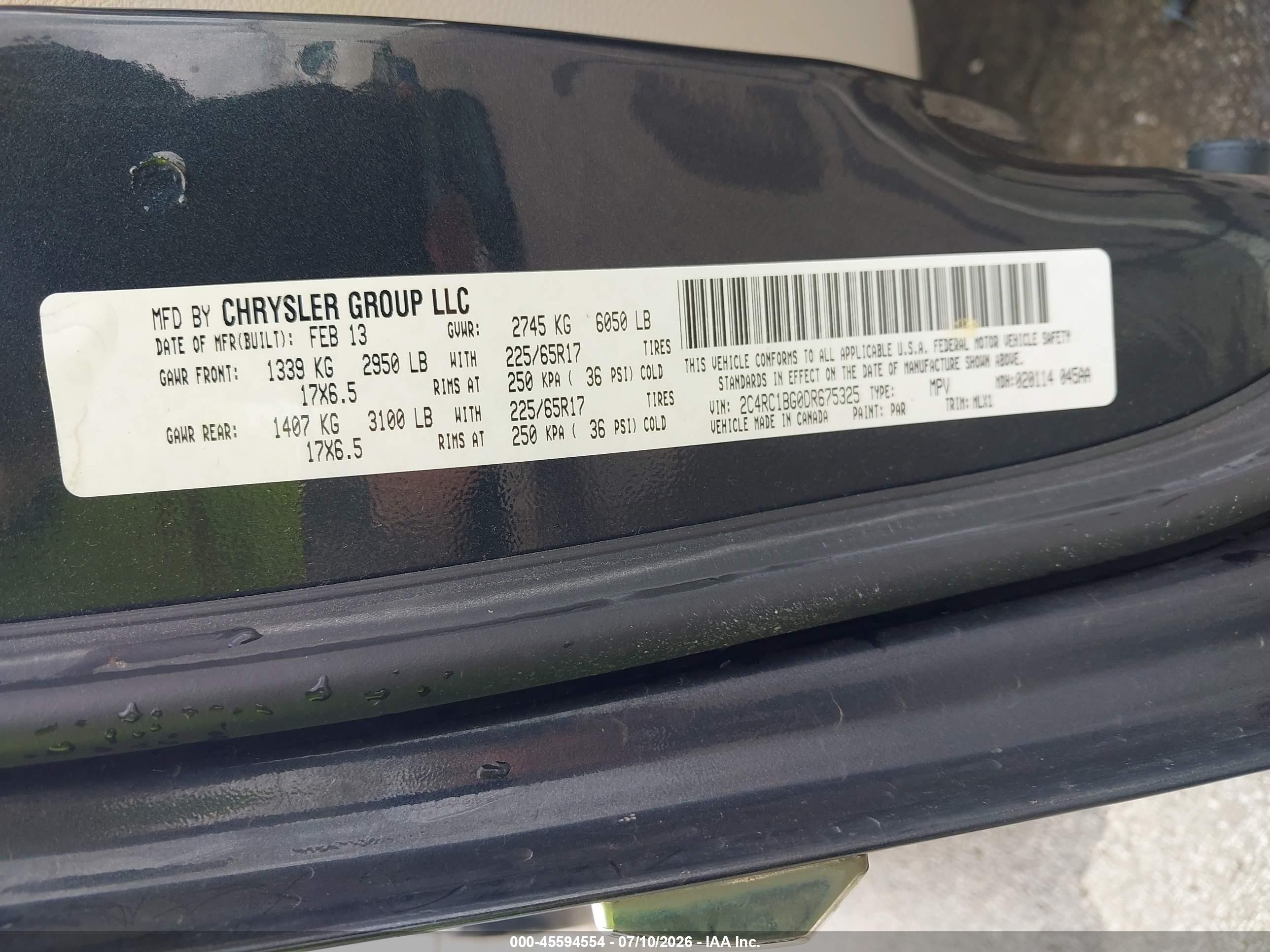 2013 Chrysler Town & Country Touring Black vin: 2C4RC1BG0DR675325