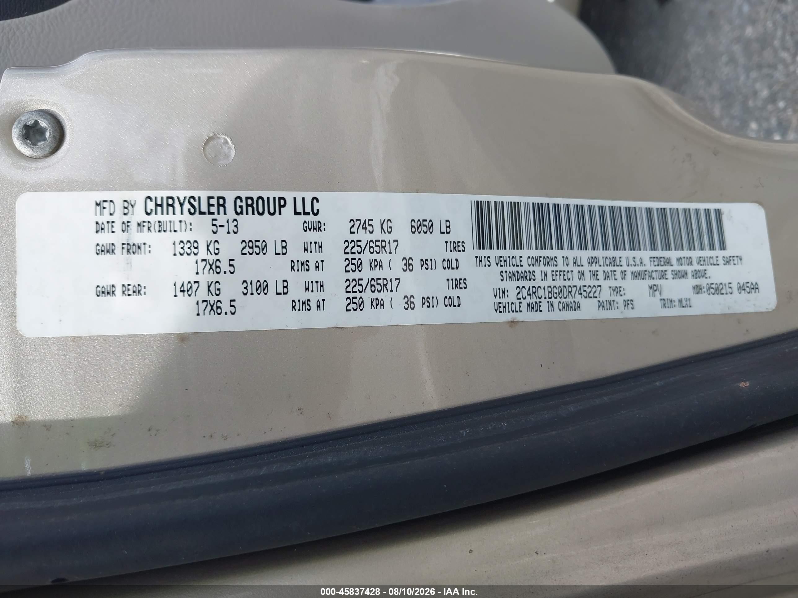 2013 Chrysler Town & Country Touring Champagne vin: 2C4RC1BG0DR745227
