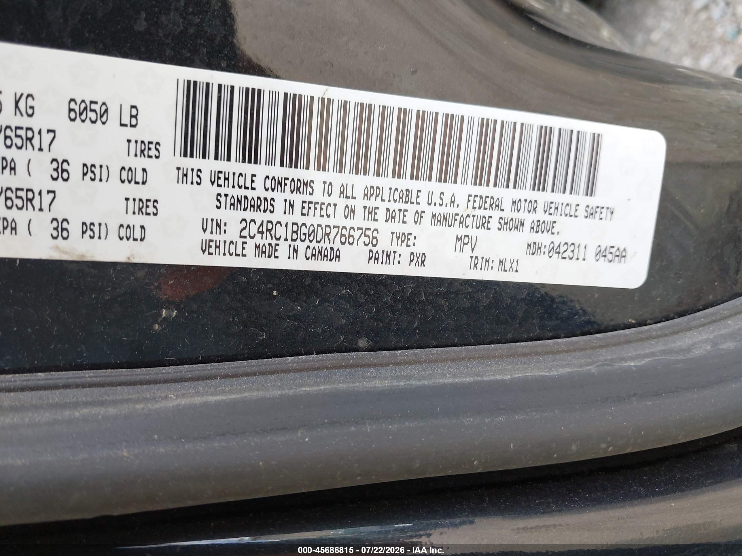 2013 Chrysler Town & Country Touring Black vin: 2C4RC1BG0DR766756