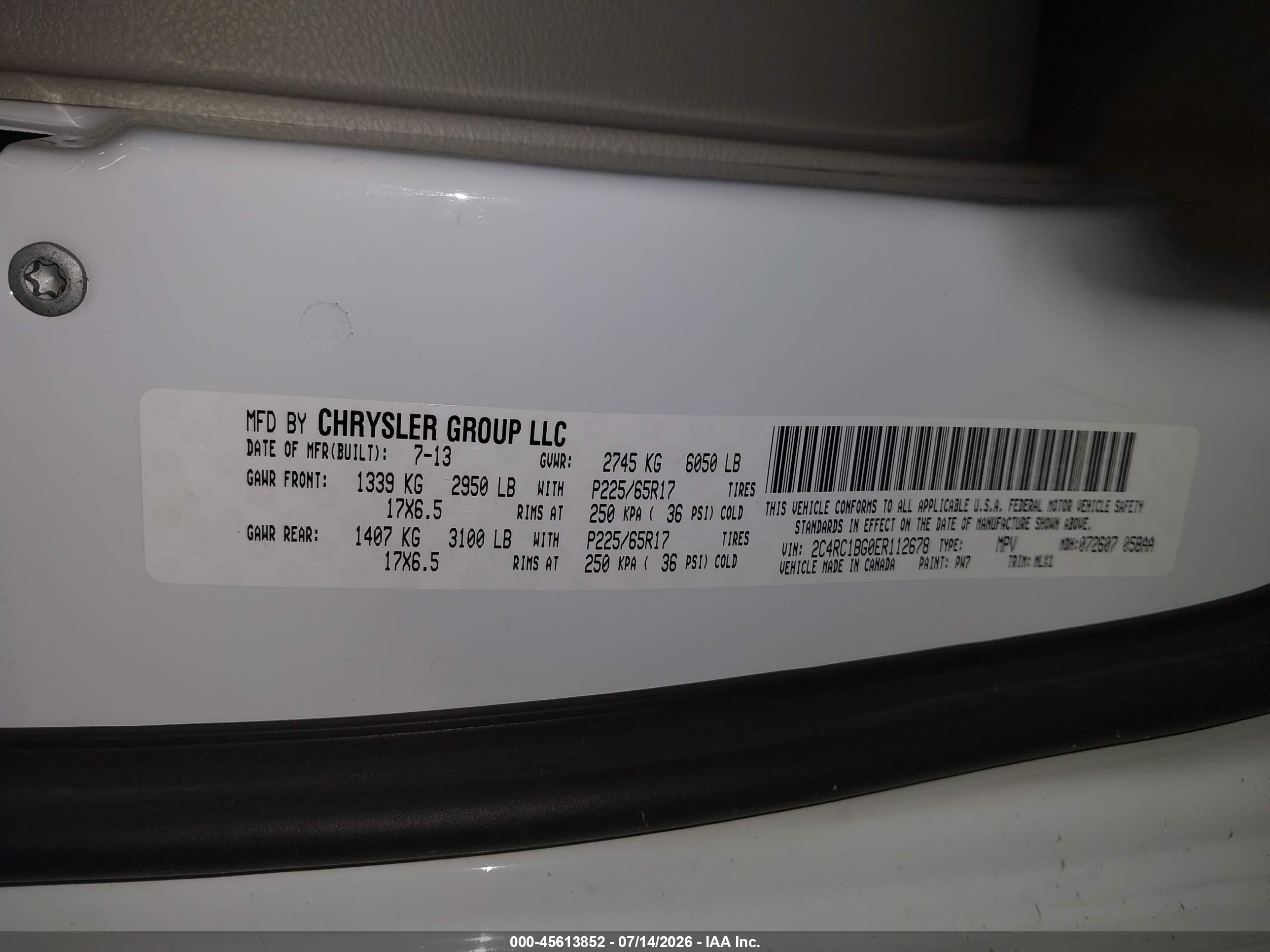 2014 Chrysler Town & Country Touring White vin: 2C4RC1BG0ER112678