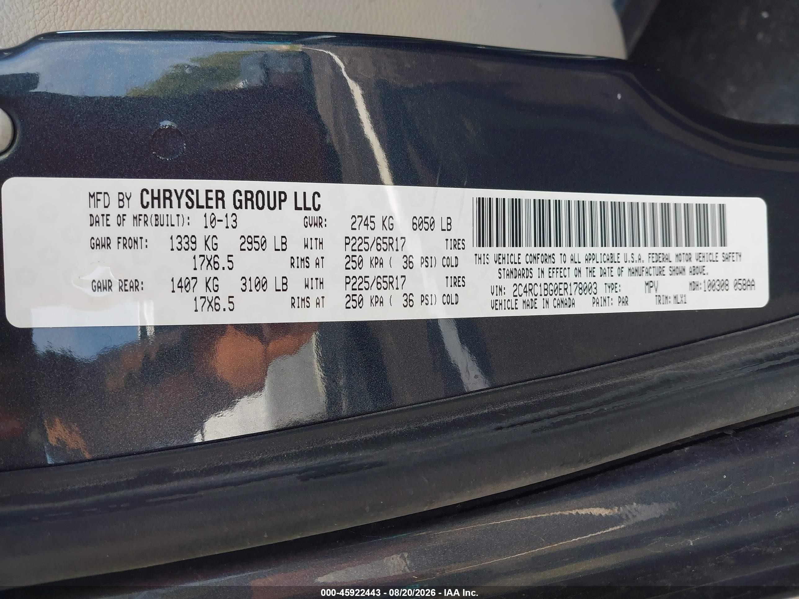 2014 Chrysler Town & Country Touring Black vin: 2C4RC1BG0ER178003