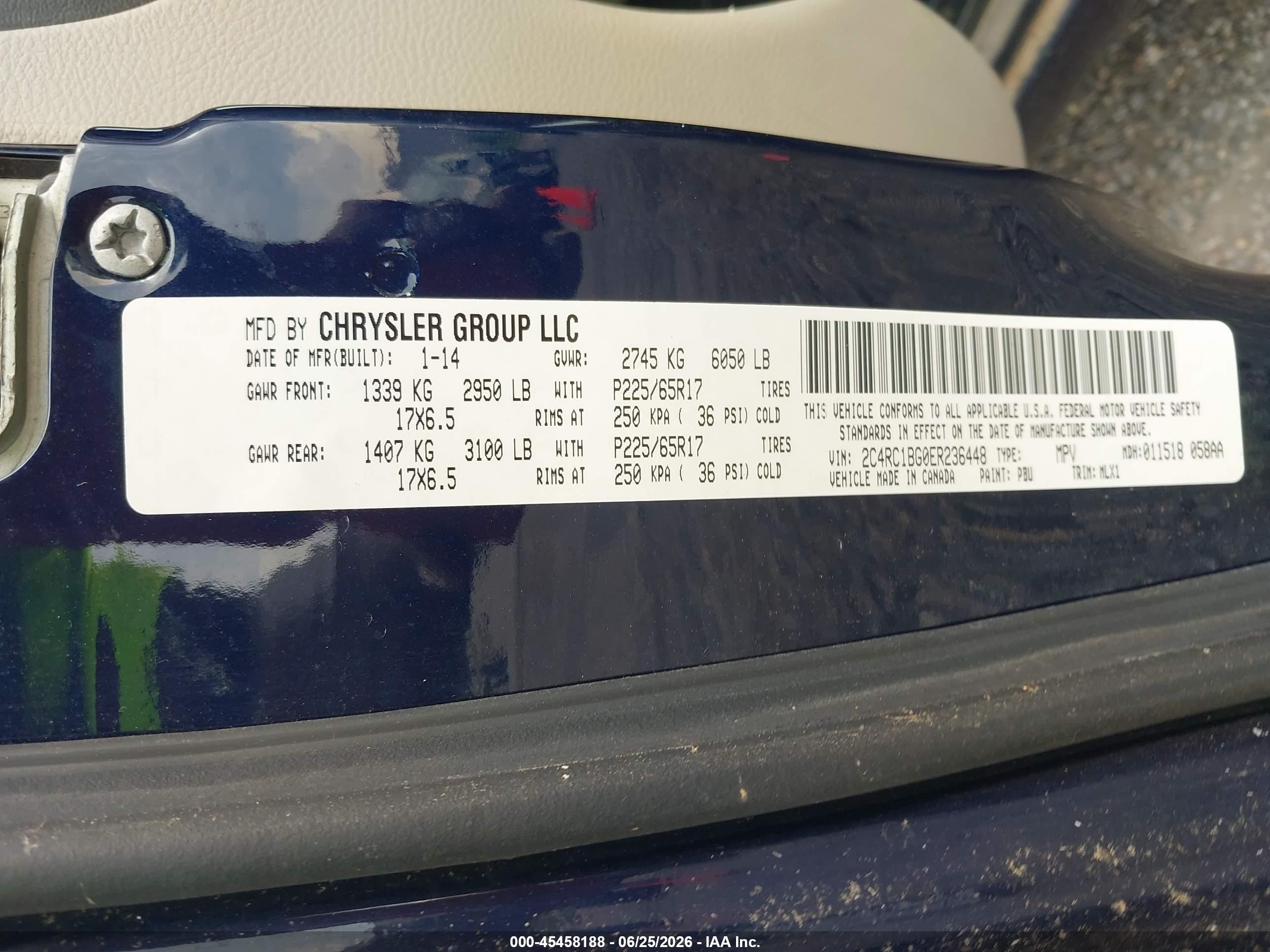 2014 Chrysler Town & Country Touring Blue vin: 2C4RC1BG0ER236448