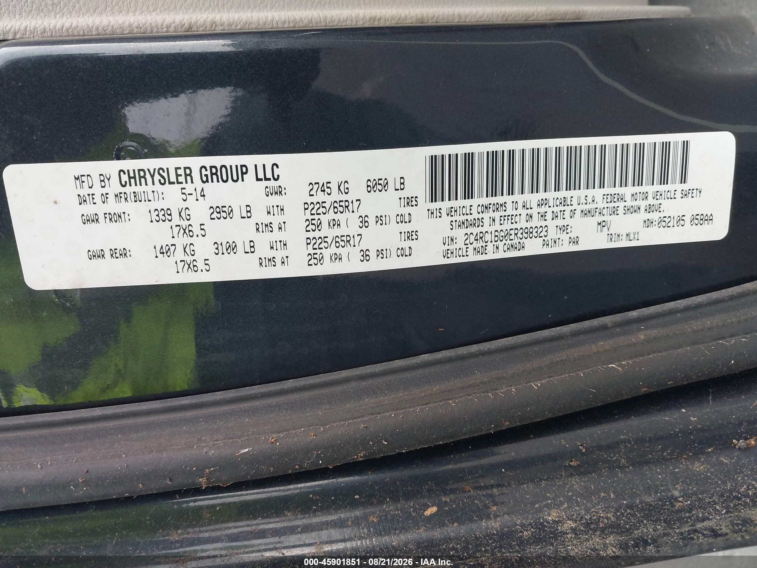 2014 Chrysler Town & Country Touring Black vin: 2C4RC1BG0ER398323