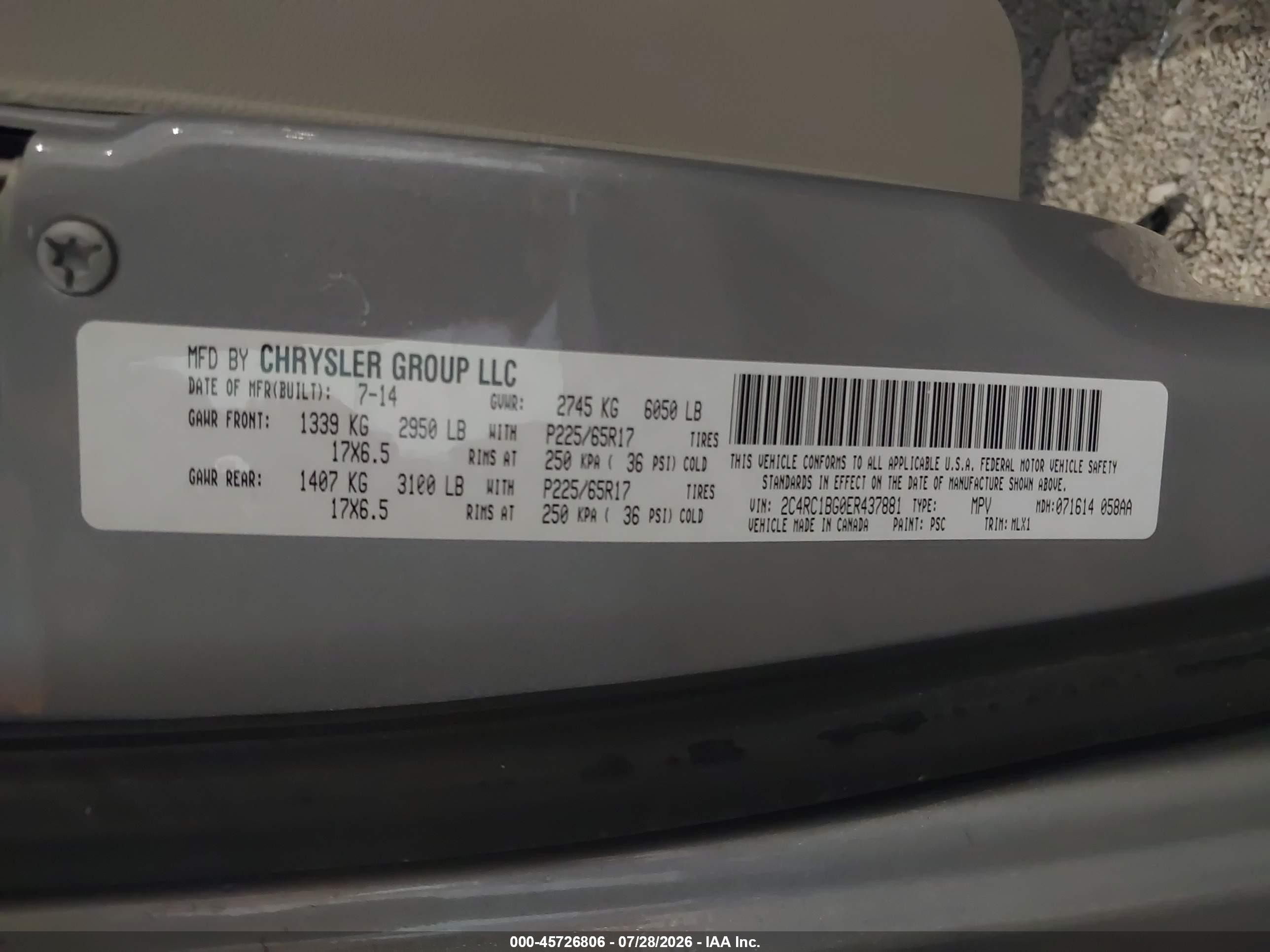 2014 Chrysler Town & Country Touring Silver vin: 2C4RC1BG0ER437881