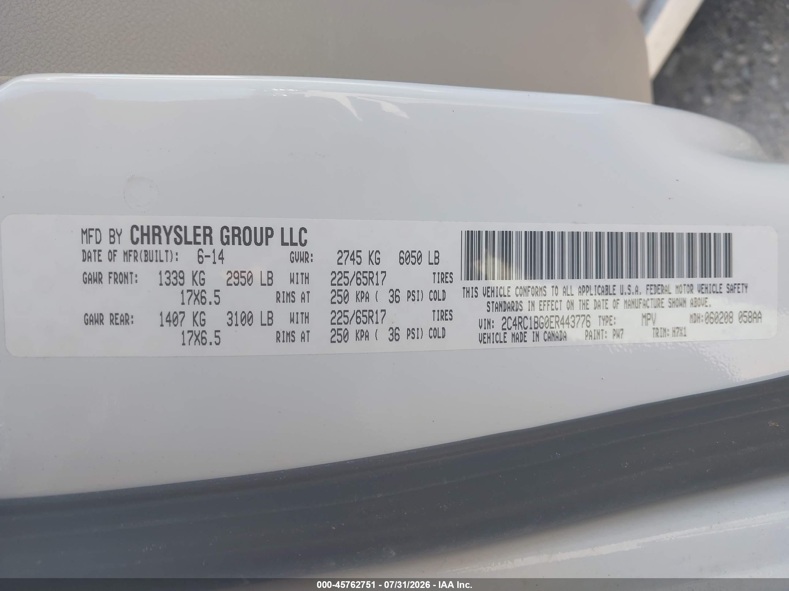 2014 Chrysler Town & Country Touring White vin: 2C4RC1BG0ER443776