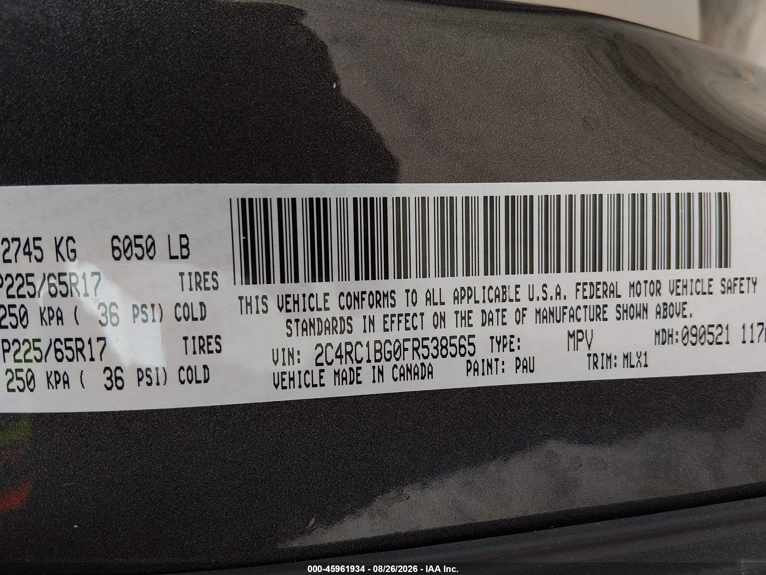 2015 Chrysler Town & Country Touring Gray vin: 2C4RC1BG0FR538565