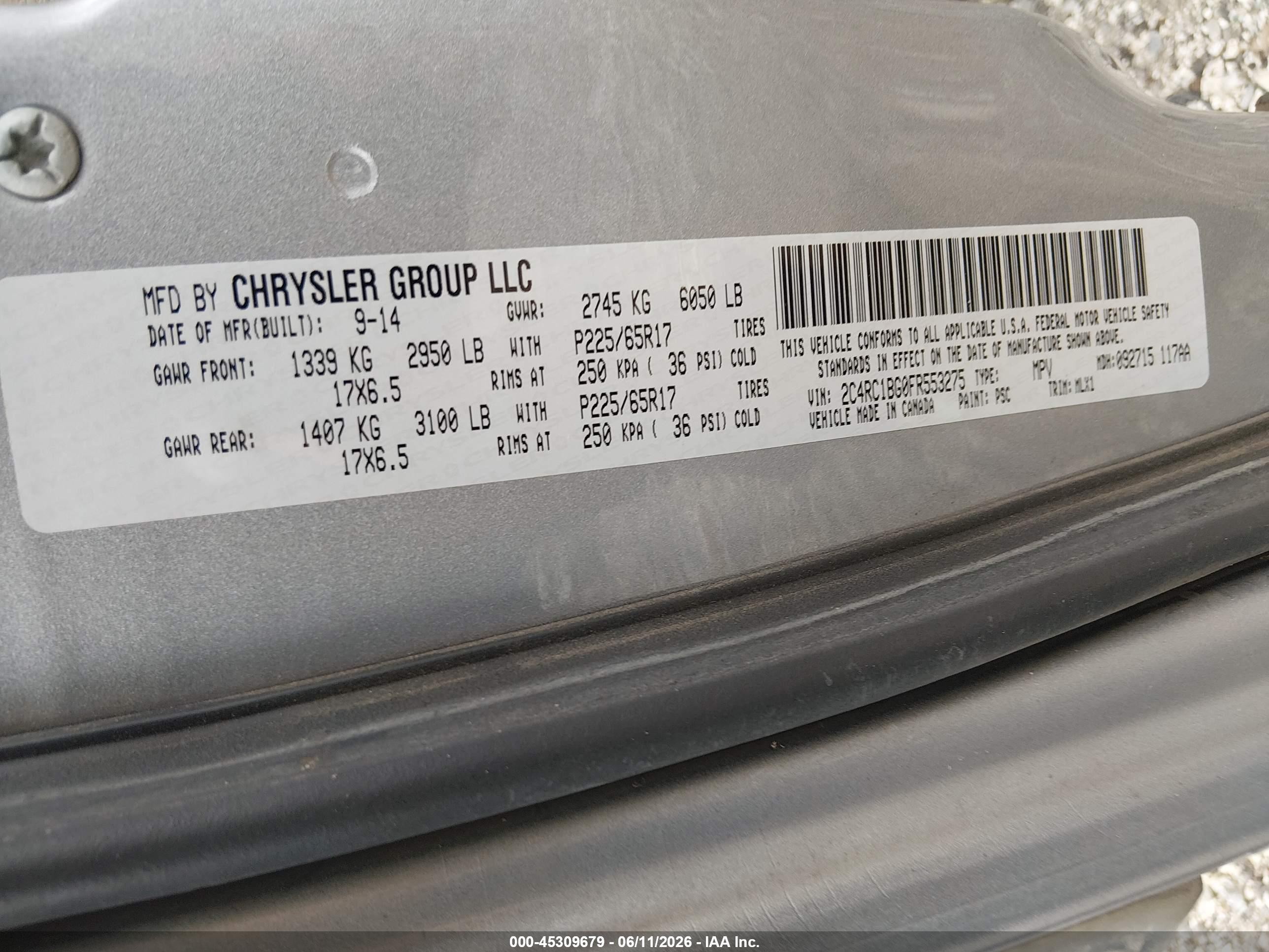 2015 Chrysler Town & Country Touring Silver vin: 2C4RC1BG0FR553275