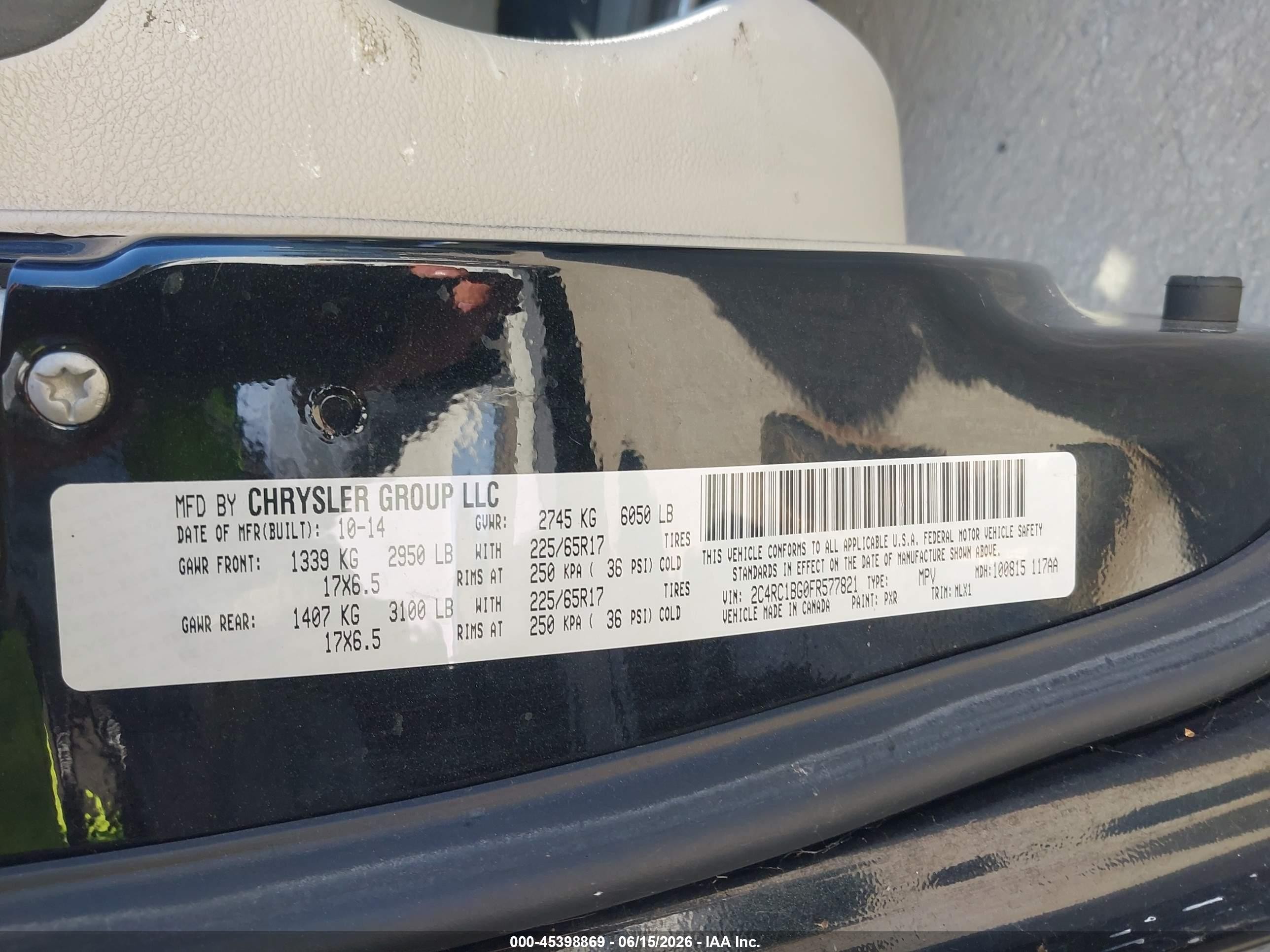 2015 Chrysler Town & Country Touring Black vin: 2C4RC1BG0FR577821