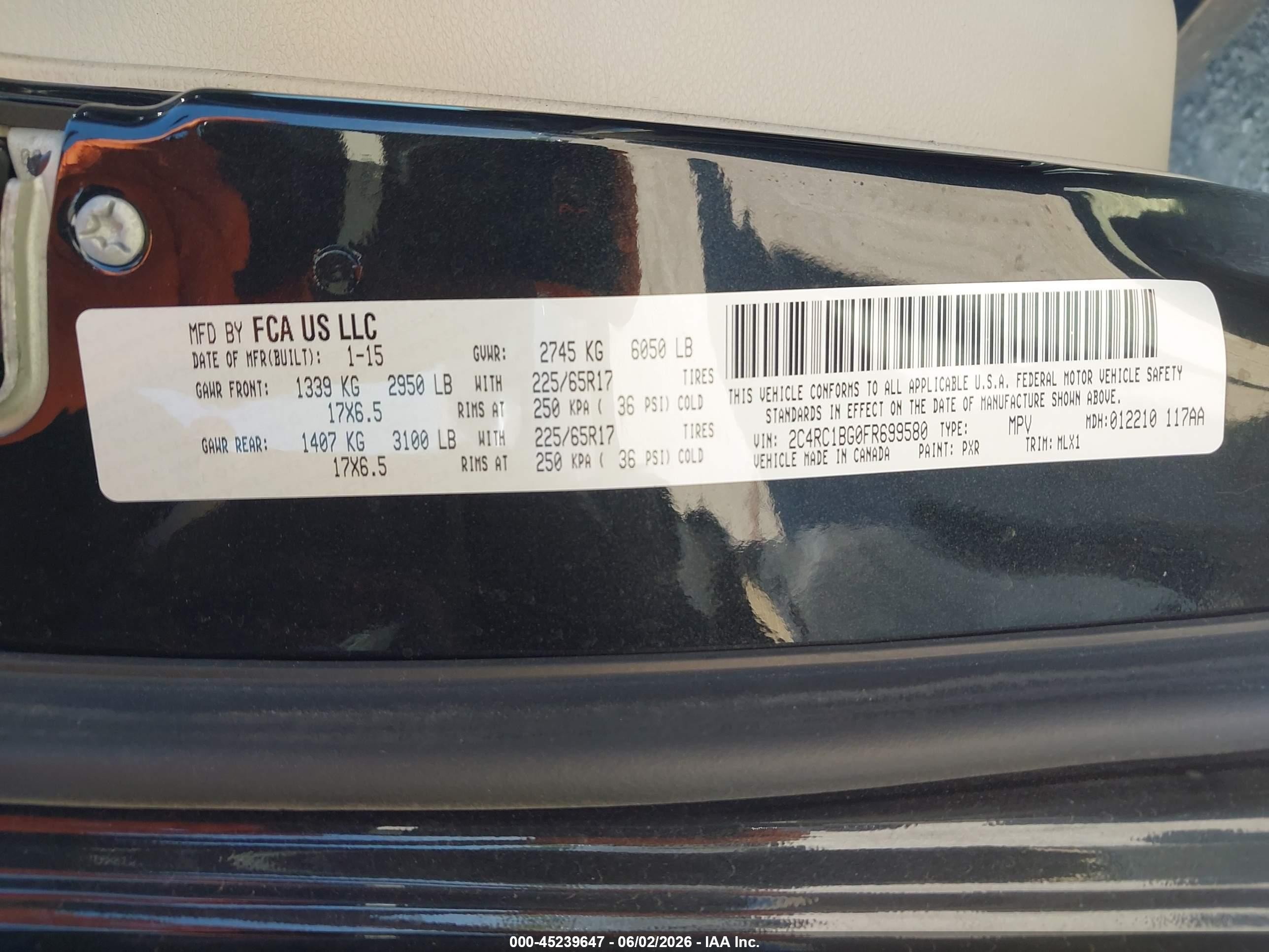 2015 Chrysler Town & Country Touring Black vin: 2C4RC1BG0FR699580