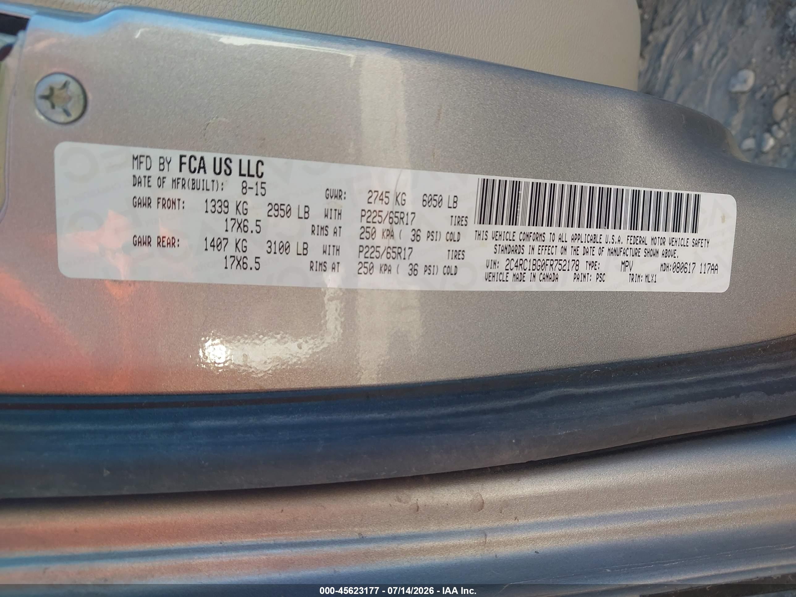 2015 Chrysler Town & Country Touring Серебряный vin: 2C4RC1BG0FR752178