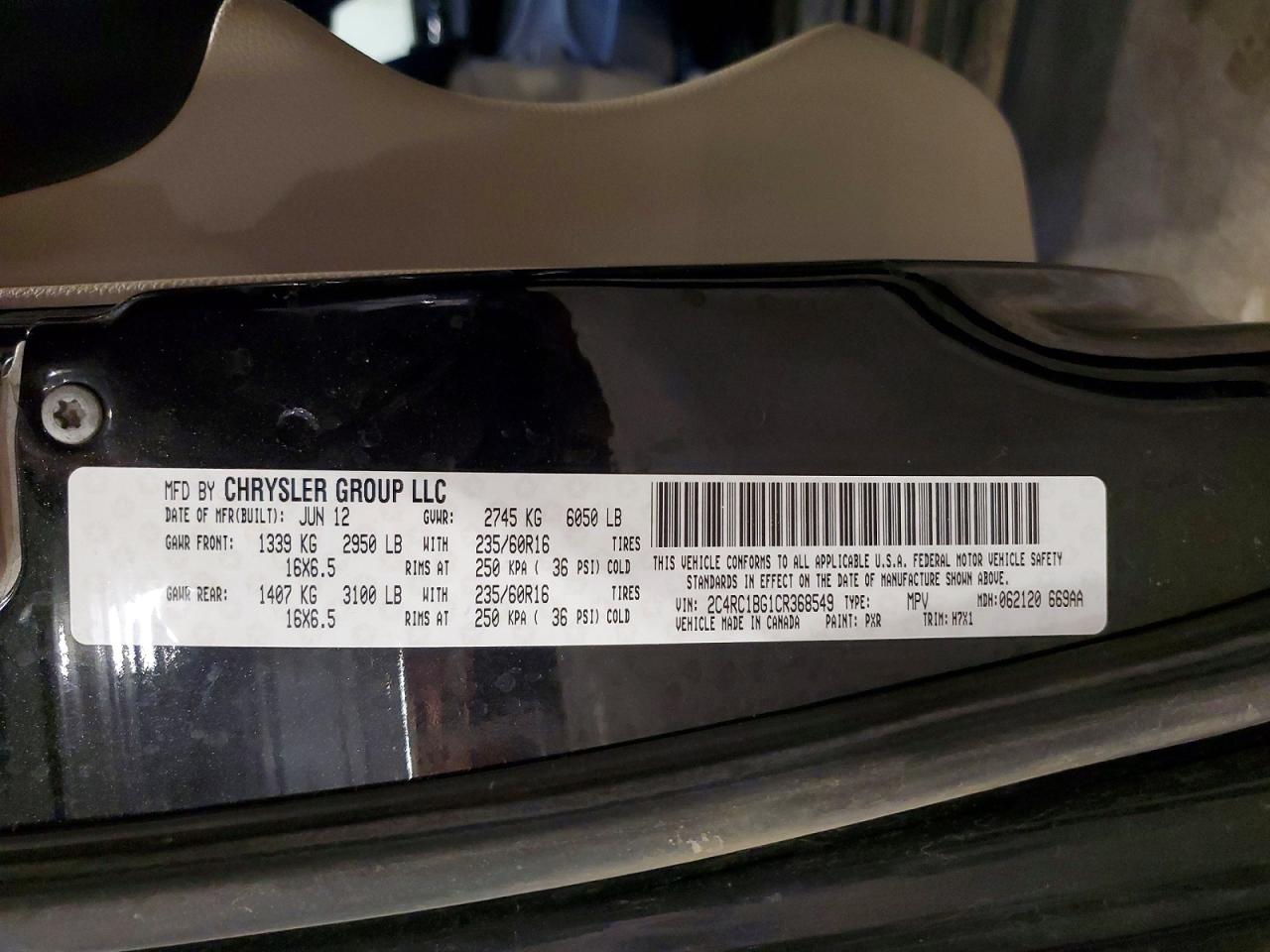 2012 Chrysler Town & Country Touring Black vin: 2C4RC1BG1CR368549