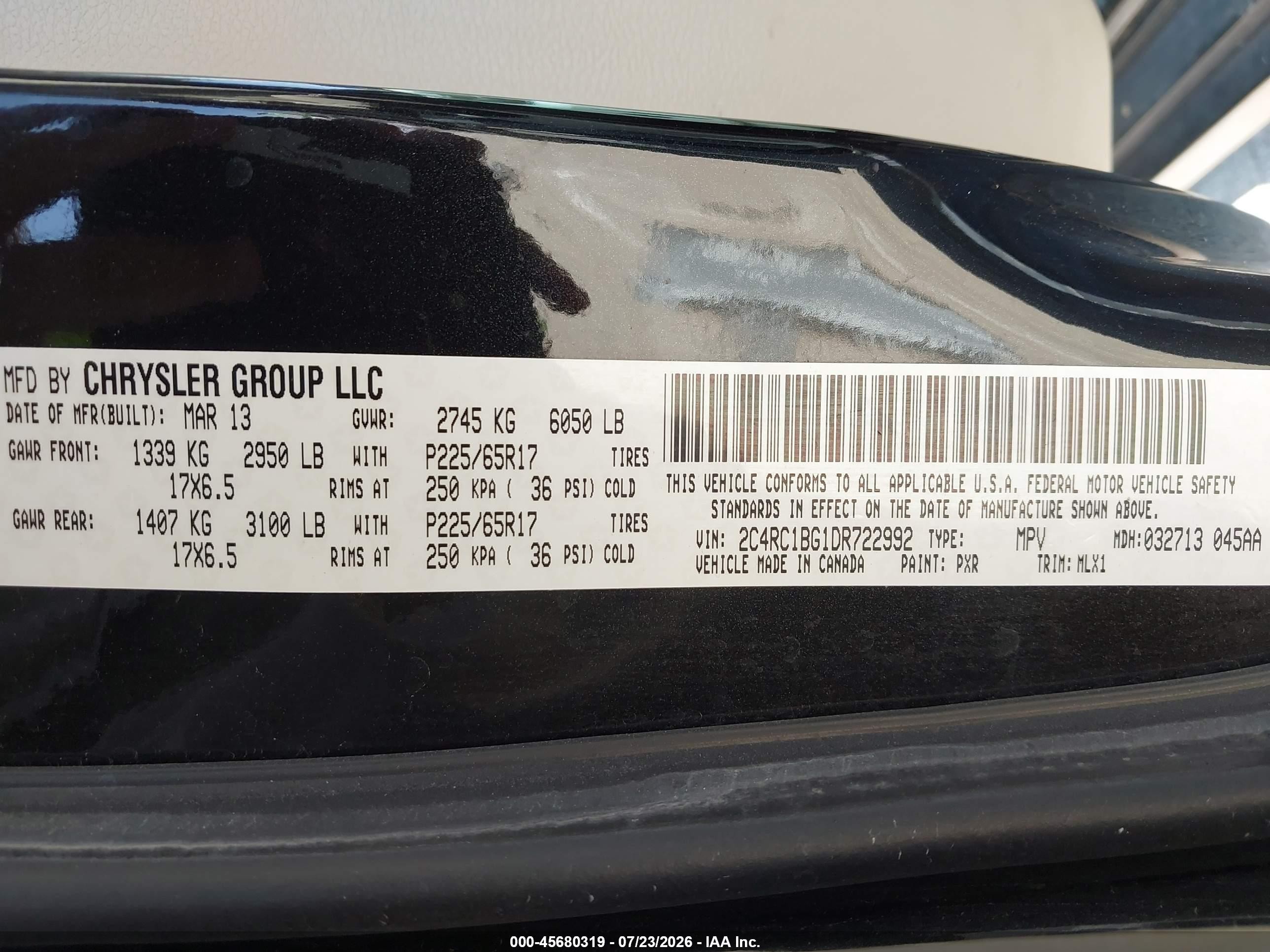 2013 Chrysler Town & Country Touring Black vin: 2C4RC1BG1DR722992