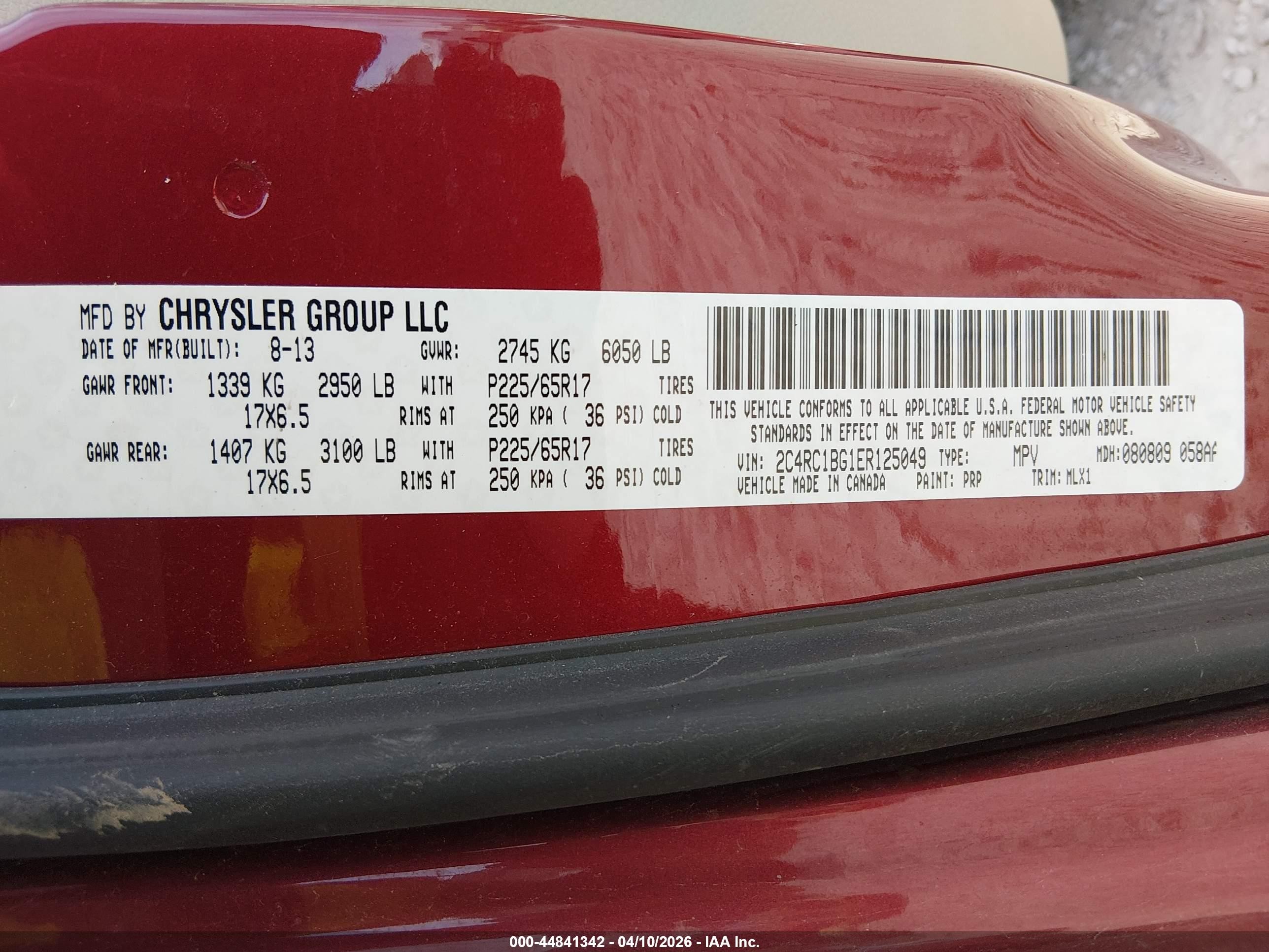 2014 Chrysler Town & Country Touring Maroon vin: 2C4RC1BG1ER125049