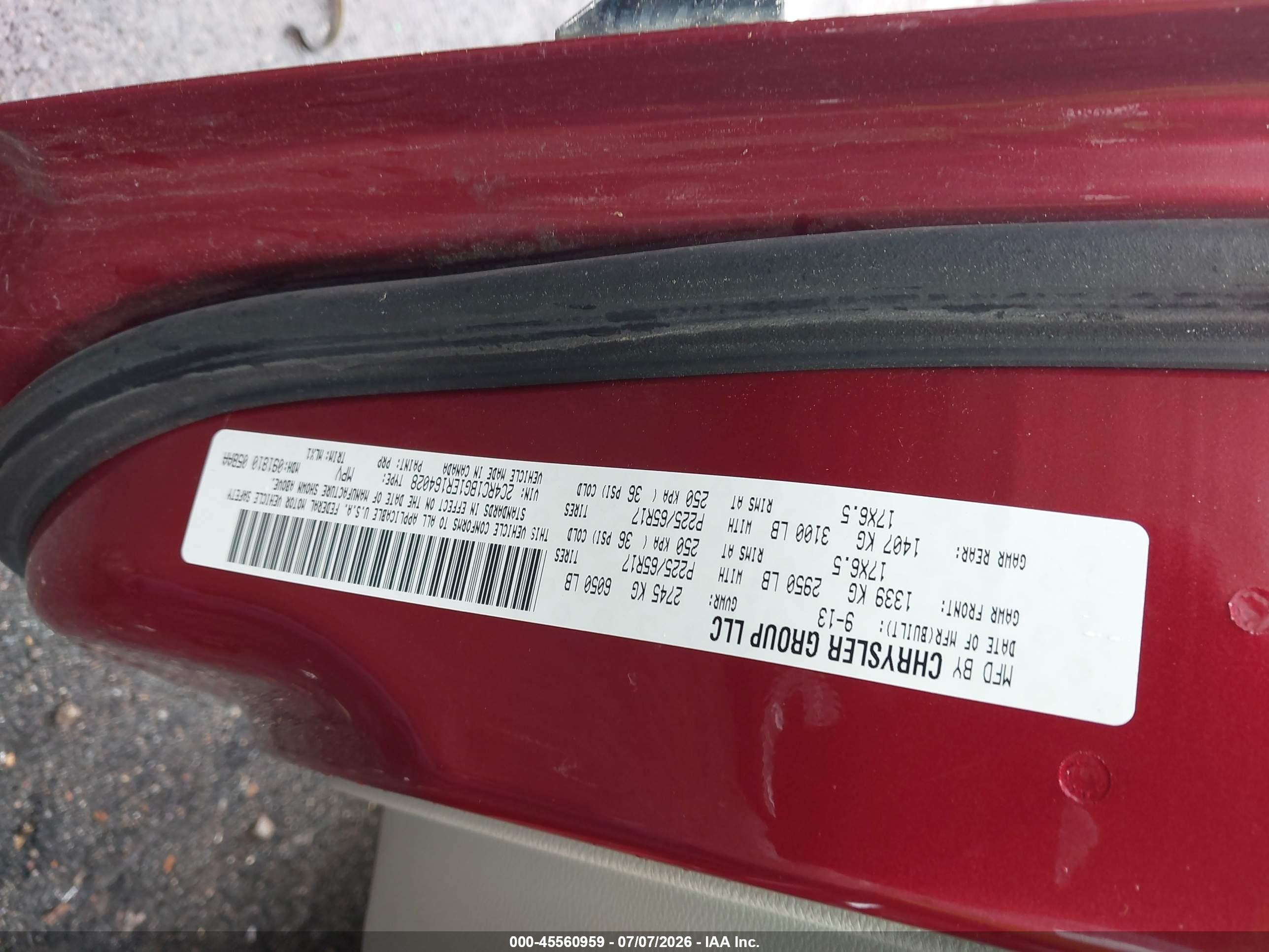 2014 Chrysler Town & Country Touring Red vin: 2C4RC1BG1ER164028