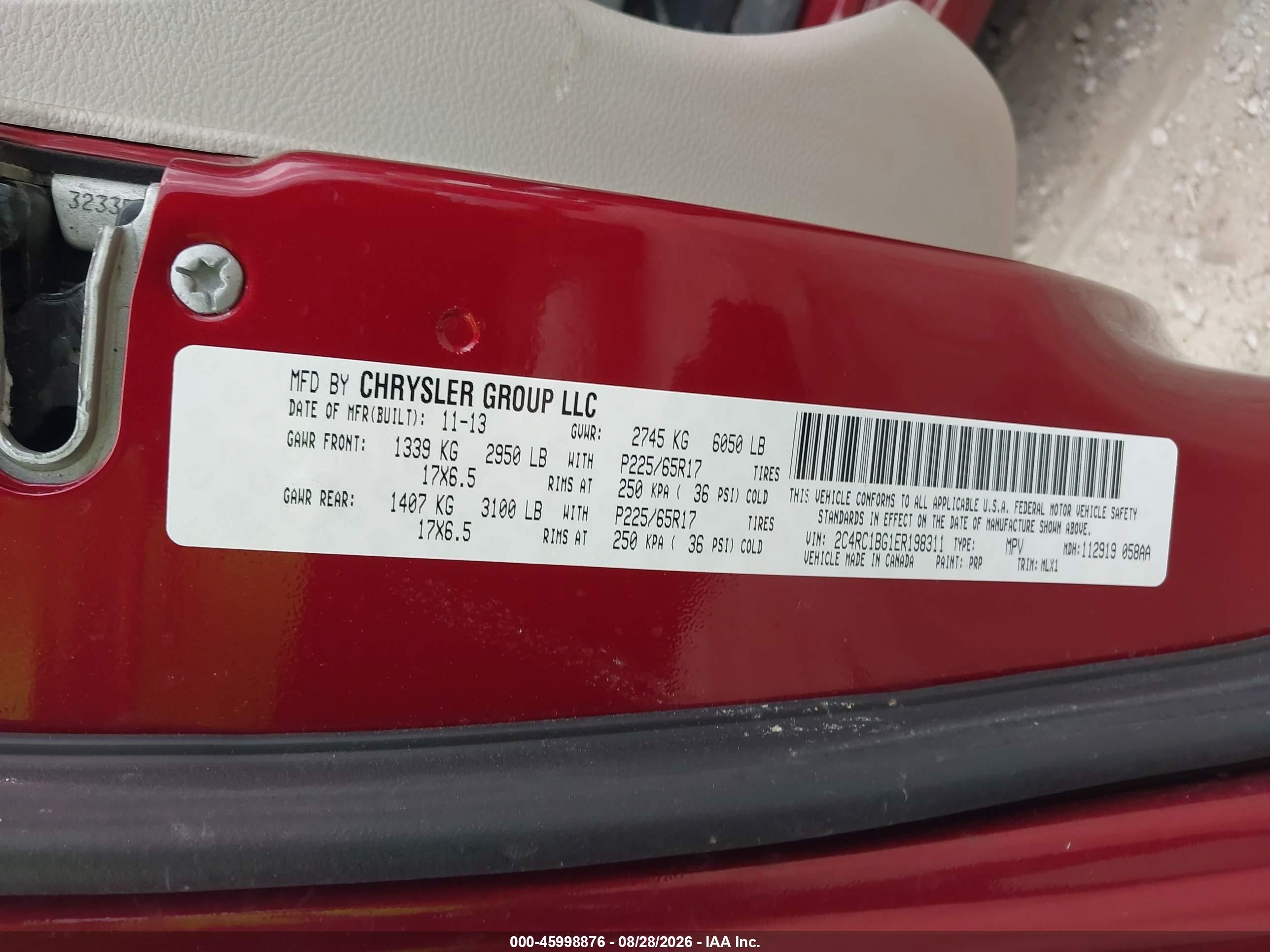 2014 Chrysler Town & Country Touring Red vin: 2C4RC1BG1ER198311