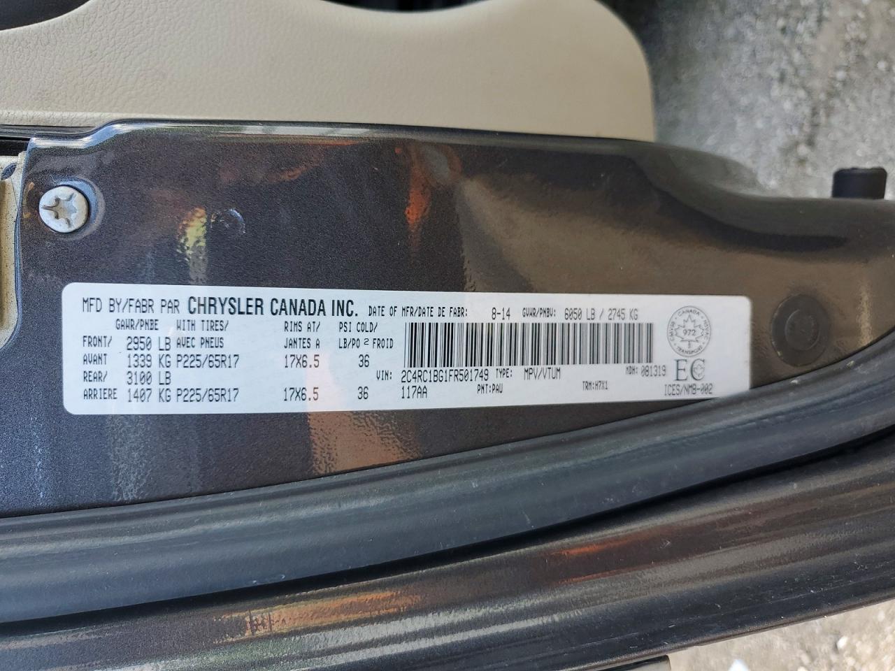 2015 Chrysler Town & Country Touring Gray vin: 2C4RC1BG1FR501749
