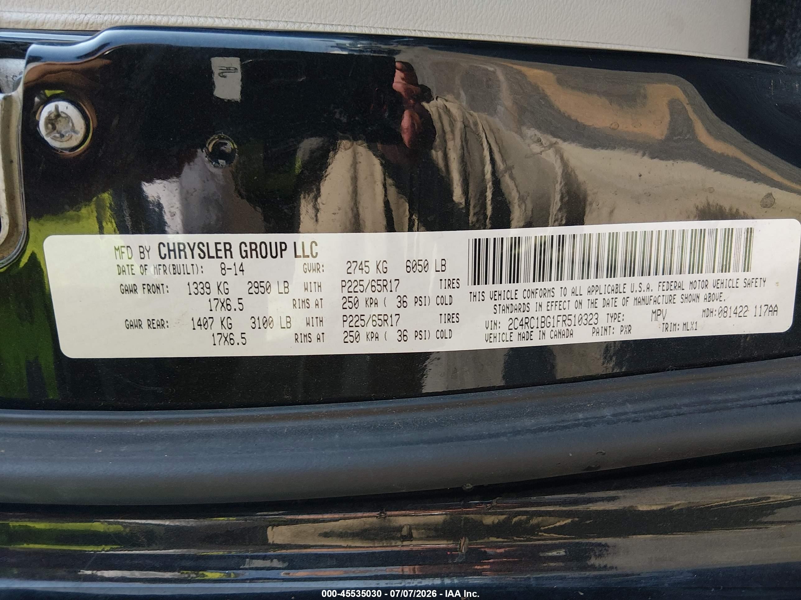 2015 Chrysler Town & Country Touring Black vin: 2C4RC1BG1FR510323